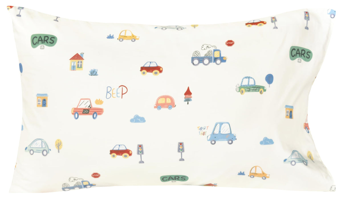 Scientific Sleep Family Vehicle Cars House Milky White Simple Gentle 3 Pcs Twin Bed Sheet Set 100% Cotton Flat Sheet & Fitted Sheet & Pillowcase Natural Bedding Set Kids Boys Girls (Motorcar, Twin)