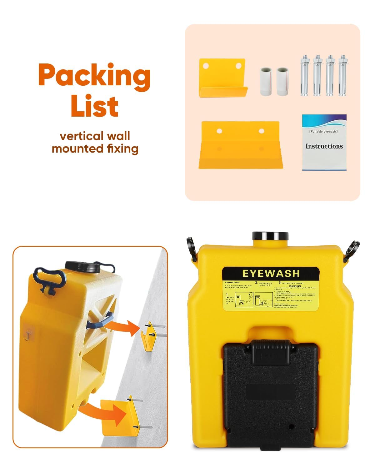 14 Gallon Portable Eyewash Station, OSHA Approved Eye Wash Station for Wall Not Plumbed, Gravity Fed Emergency Eyewash Station with 15 Minute Flush, Eye Wash Station for Construction Site Lab Garage