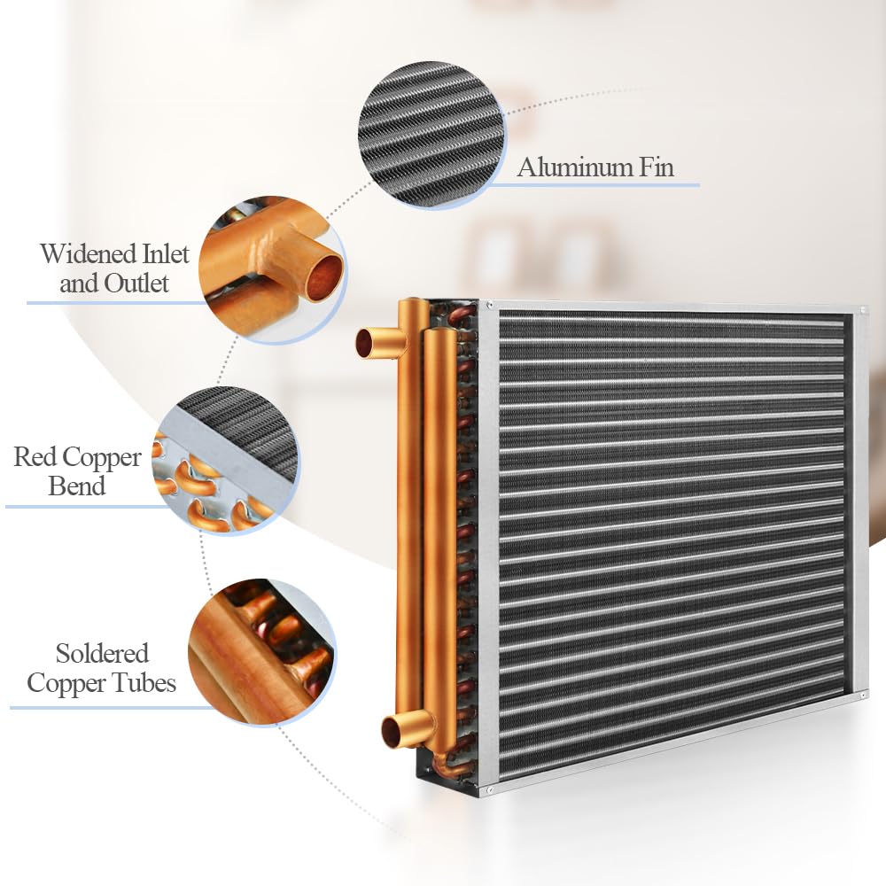 AB Water to Air Heat Exchanger 14x14 with Copper Ports 1" for Outdoor Wood Furnaces, Residential Heating and Cooling, and Forced Air Heating