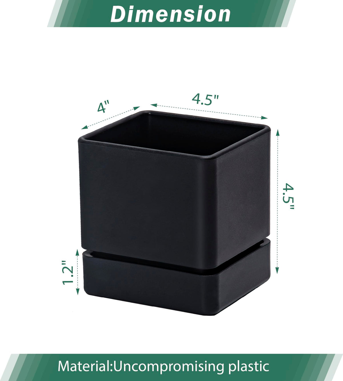 D'vine Dev 4 Inch Herb Planter Pot, Plastic Planter with Drainage Holes and Saucer, Modern Decorative Gardening Pot for Indoor Plants, Flowers, Herbs, Succulents, Black, Set of 3, 76-Y-B3-1