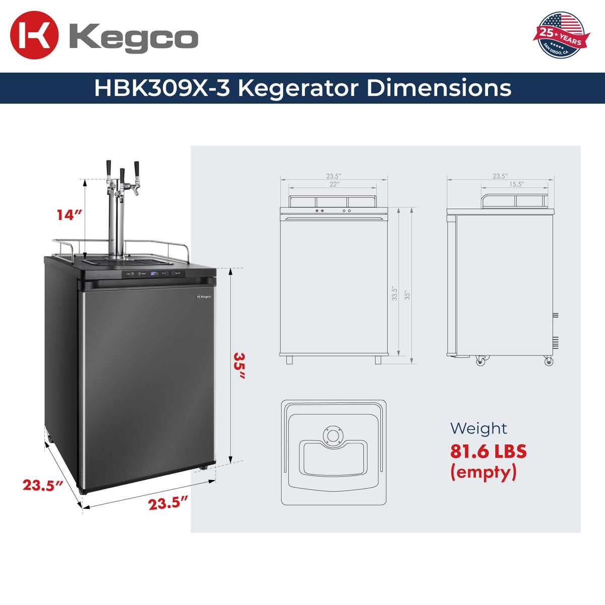 Kegco HBK309X-3 Keg Dispenser, 3 faucet without kegs Black Stainless Steel
