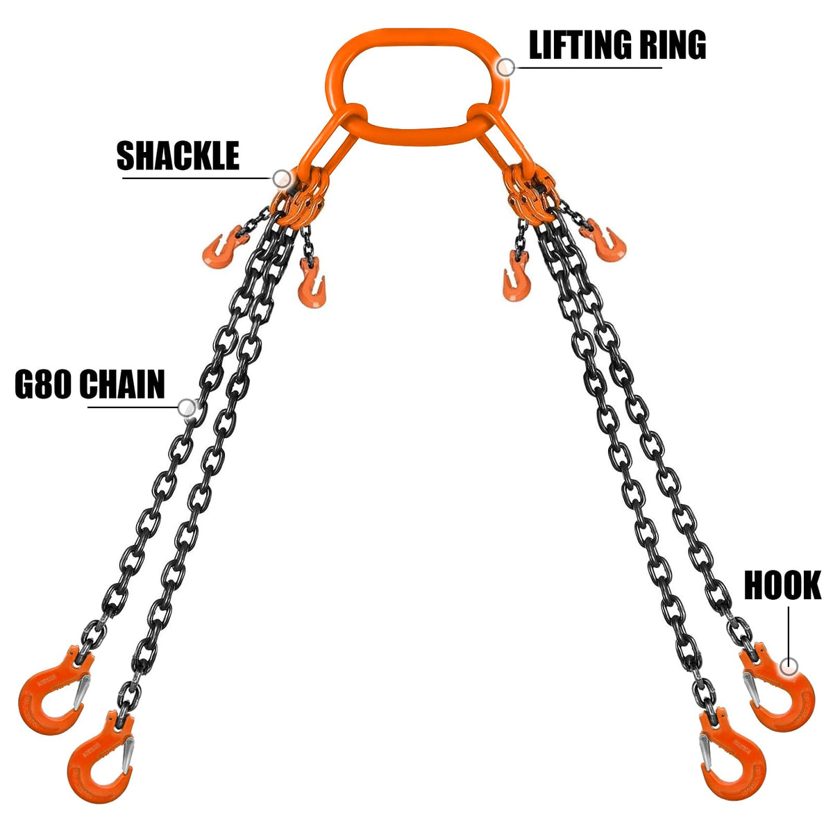 SALUINOKI 4 Leg Chain Sling for Lifting with Hooks Heavy Duty 8 Ton 1 inch x 10 FT 17,600 lbs 4 Point Lift Chains Rigging 1 Pack