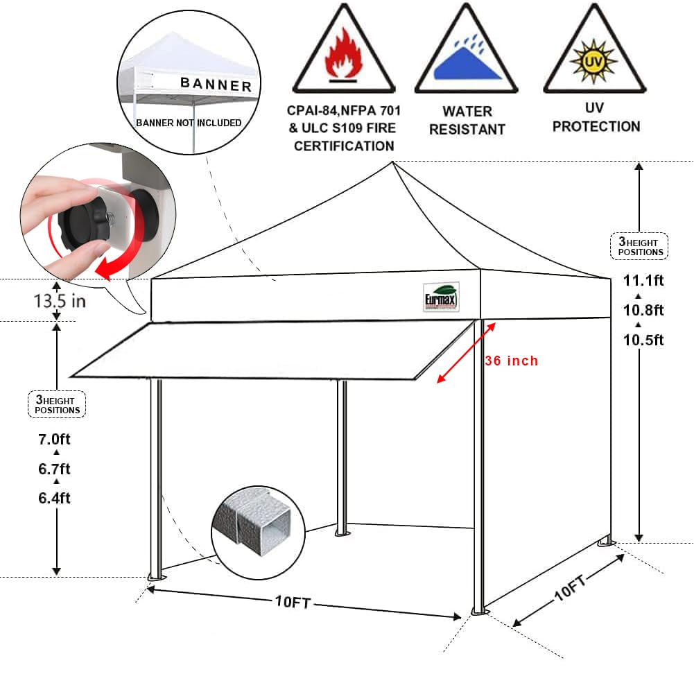 Eurmax USA 10x10 Pop Up Canopy,Commercial Tent with Patented No-Tip Rolling Bag,30sqft Extension Awning & 4 Zippered Removable Walls,UV & Water Resistant,Heavy Duty Instant Shelter Gazebo,Navy Blue