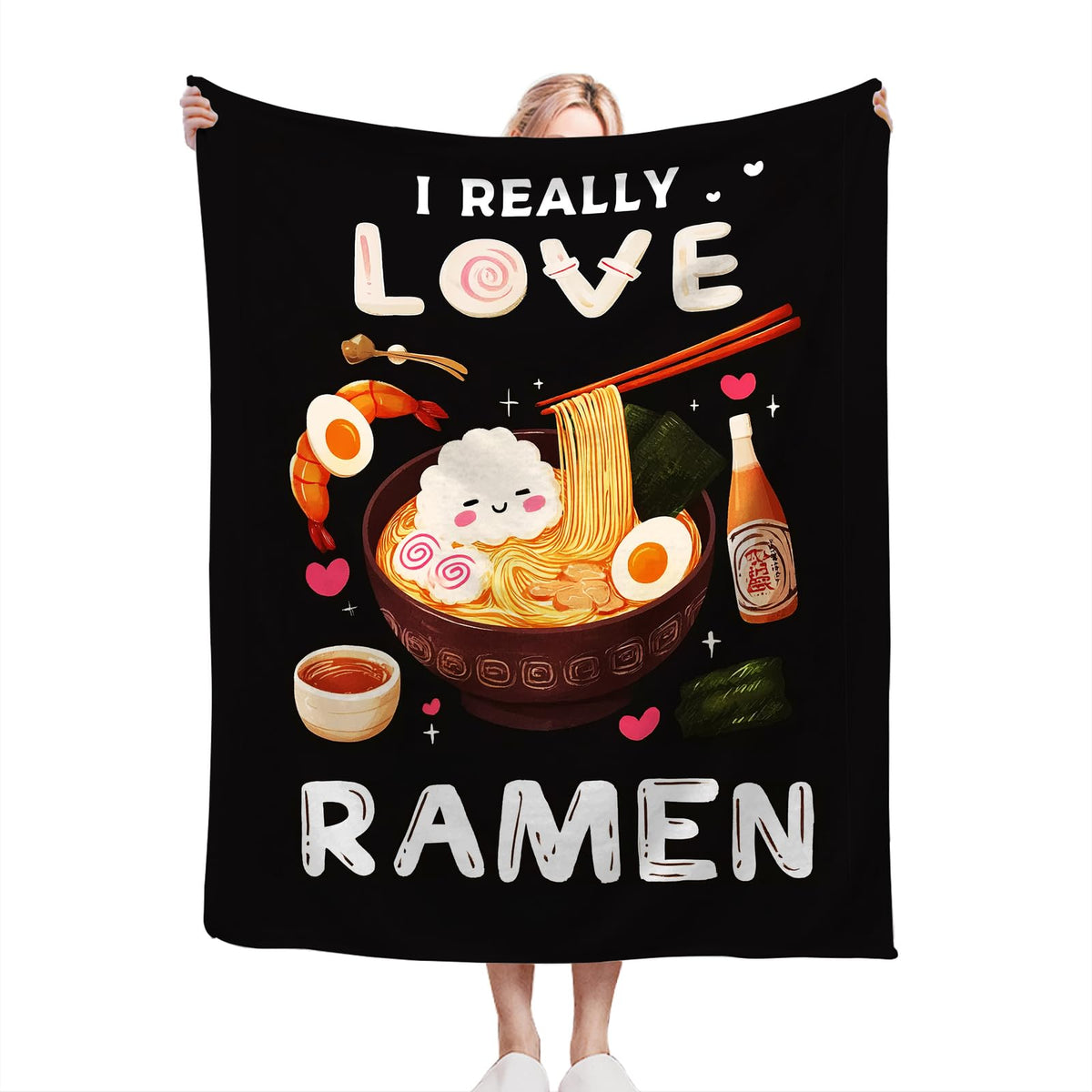 Ramen Blanket Soft Fuzzy Fleece Ramen Noodle Food Throw Blankets Decor Cozy Warm Plush Flannel Foodie Blanket Gifts for Boys Girls Men Women Home Chair Sofa Couch Bed 50"X40"