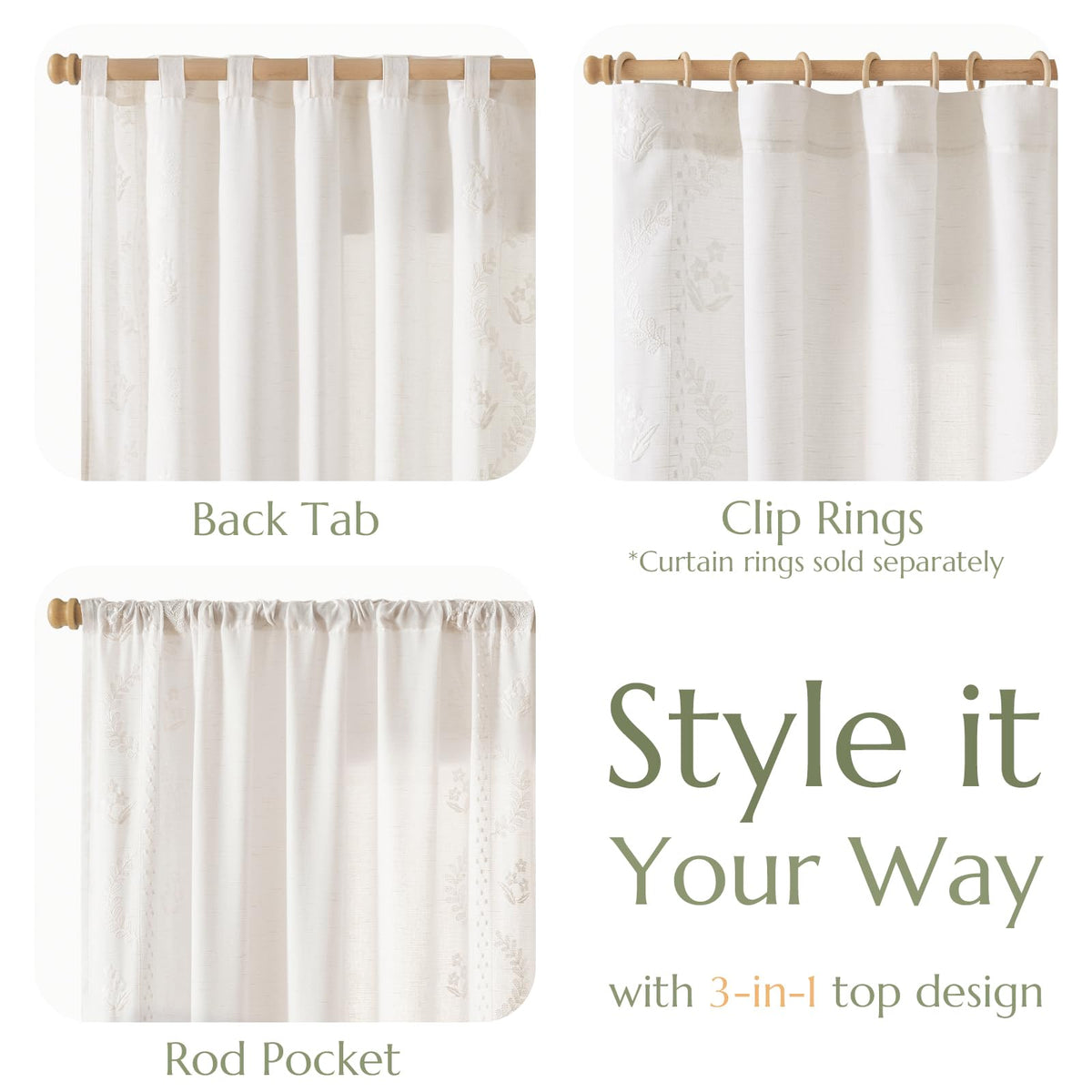 jinchan Belrose Linen Curtains for Bedroom Floral Curtains 84 Inch Length Linen Blend White Embroidered Drapes Farmhouse Flower Patterned Drapes for Living Room Window Treatments Set 2 Panels