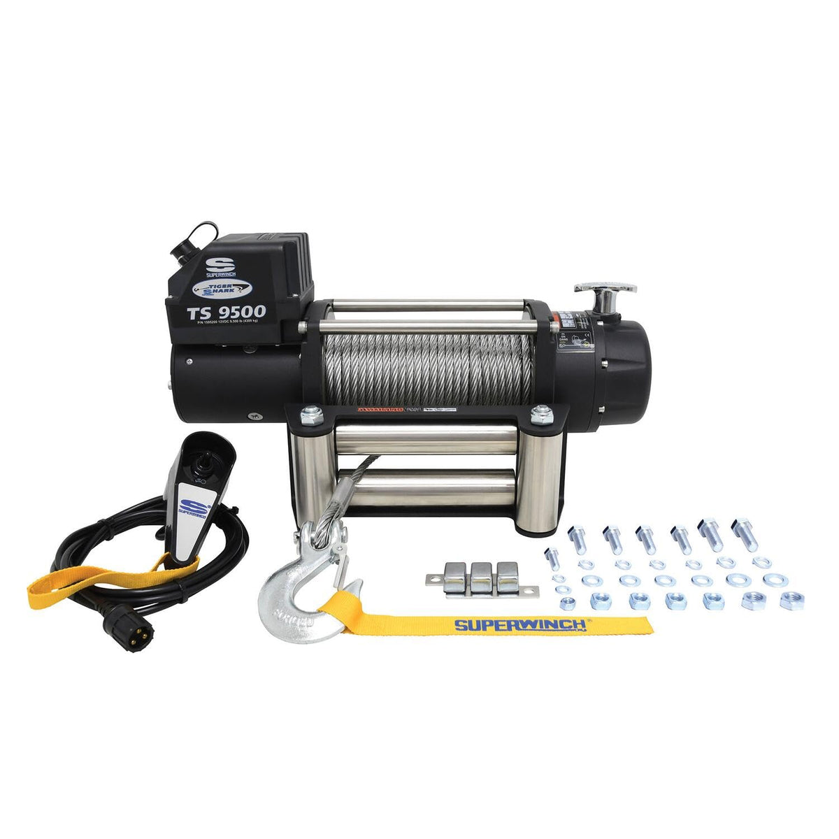 Superwinch 1595200 Tiger Shark 9.5, 12 VDC winch, 9,500 lb/4,309 kg capacity with roller fairlead