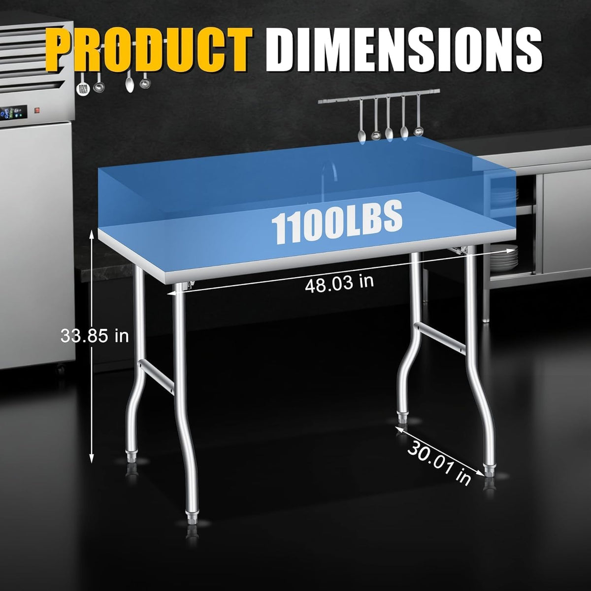 EliteEdge 48x30 in Folding Stainless Steel Table, 600 LB Capacity, Portable Metal Prep Workbench, No Assembly Required, for Kitchen, Laundry, Restaurant, Camping, Bar, Garage, Heavy Duty
