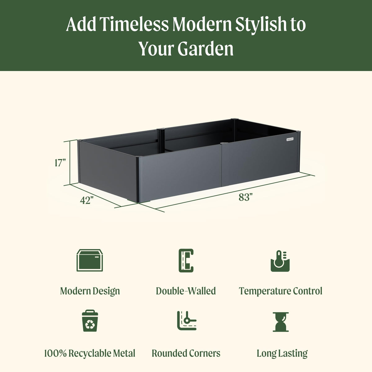 Vego garden Modern Raised Garden Bed 17" Tall 42" x 83" Heavy Large Metal Planter Box for Trees Plants Flowers Double-Walled Steel Planters for Commercial Residential Patio, Midnight Blue