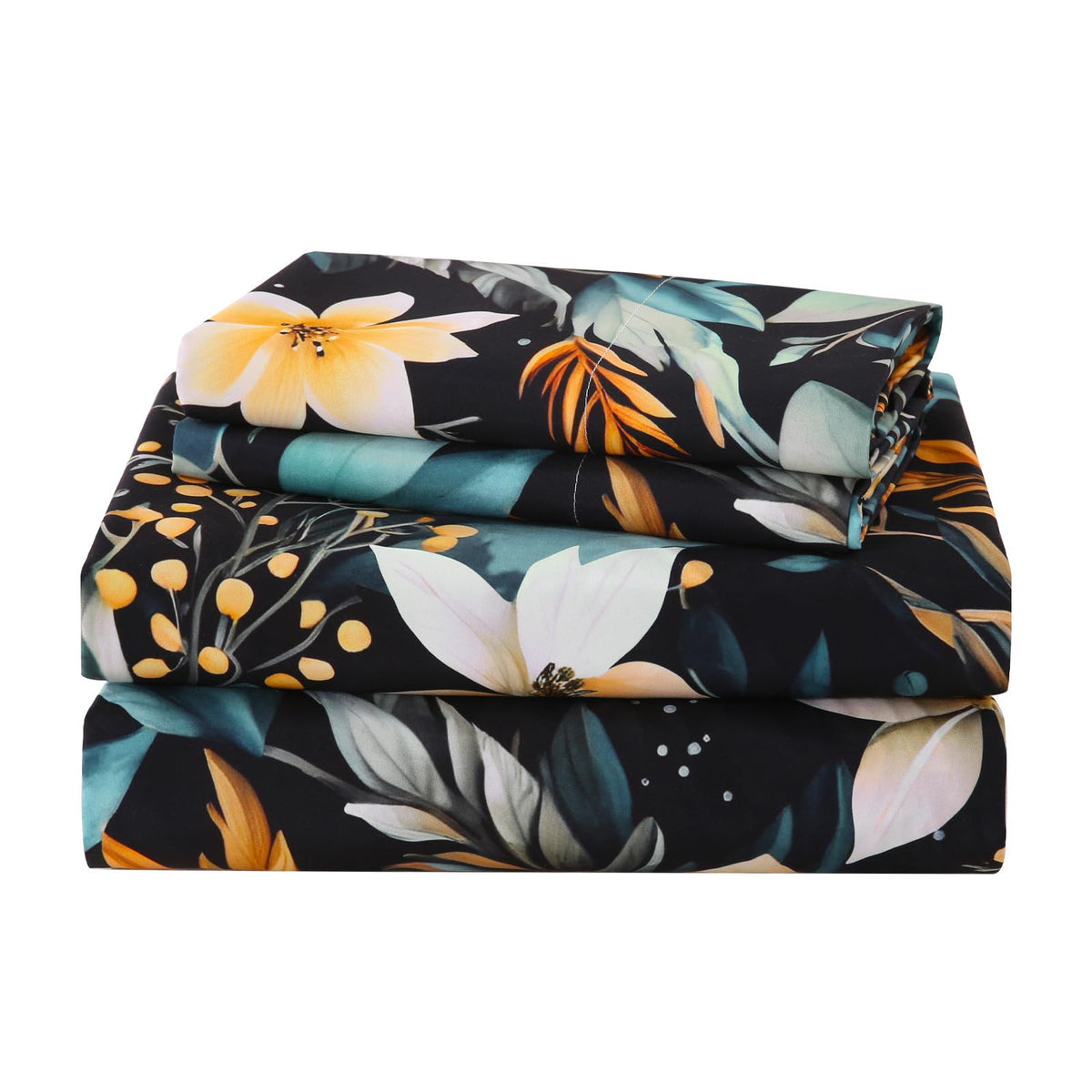 CozySmile 4 Pieces King Sheet Set Floral, Boho Sheets Soft Microfiber Deep Pocket, Floral Sheets (King, Tranquil Night Lily)