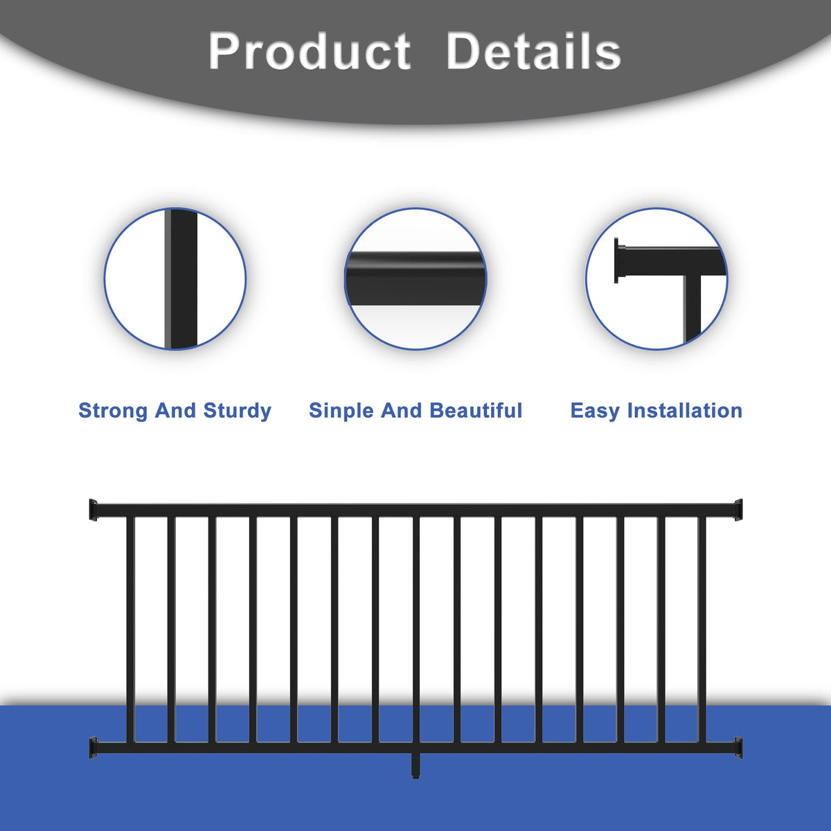 AMSOOM Railing kit-36 Inches High Heavy Duty Steel with Railings Balusters for Terraces and Courtyards Various Indoor and Outdoor Scenes(Black,6ft Wide)