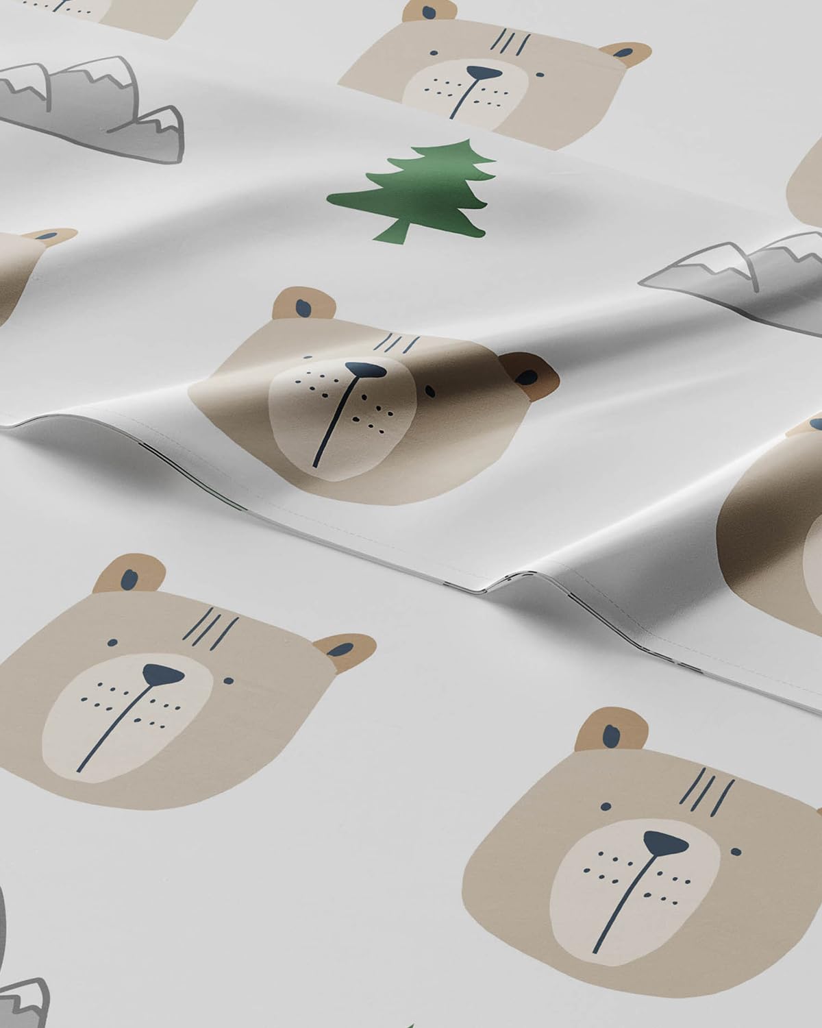 Kids Twin Size Bed Sheet Set - 3 Piece Kids Loft Bed Sheets - Bear Forest Nature Themed Bedding - Soft, Cute - Breathable and Machine Washable - Cute Animal Bed Set for Boys, Girls, Teens and Toddlers