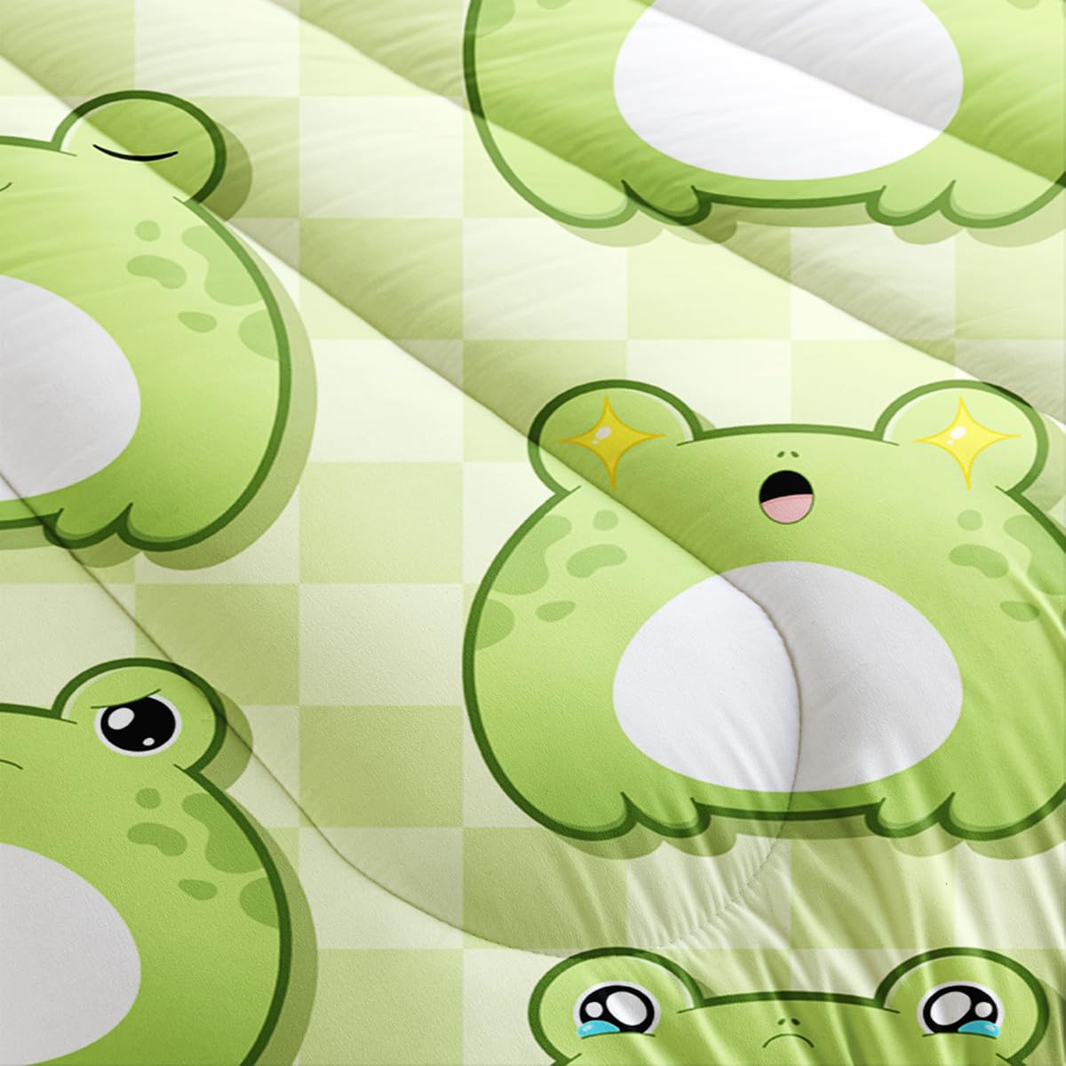 Nttopship Cartoon Frog Comforter Bedding Set with 2 Pillowcase Full Size Cute Animals Comforter Set for Kids Boys Girls Bedroom Decor