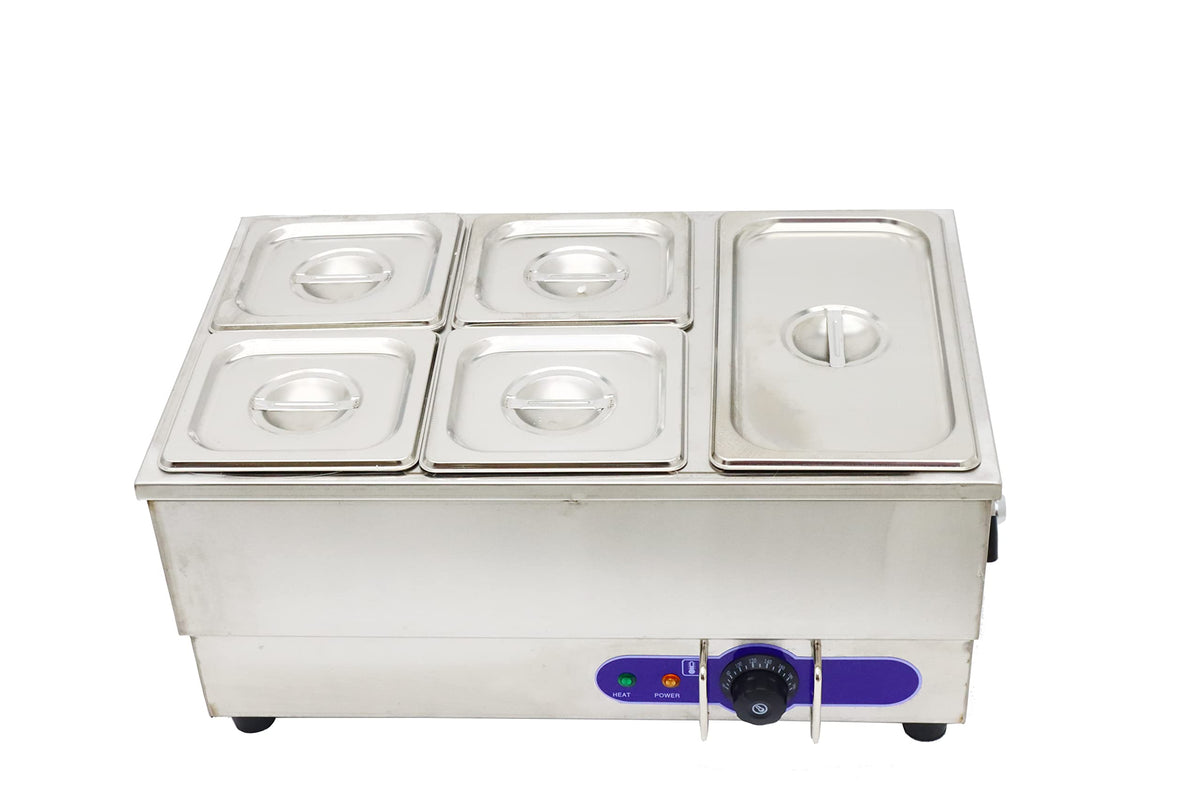 INTSUPERMAI 5 Pots Electric Commercial Food Soup Warmer Canteen Buffet Steam Heater Stainless Steel 110V 1500W 1/6 GN x4+1/3GN x1 6 inch deep Adjustable Temp Restaurants, Catering and Parties