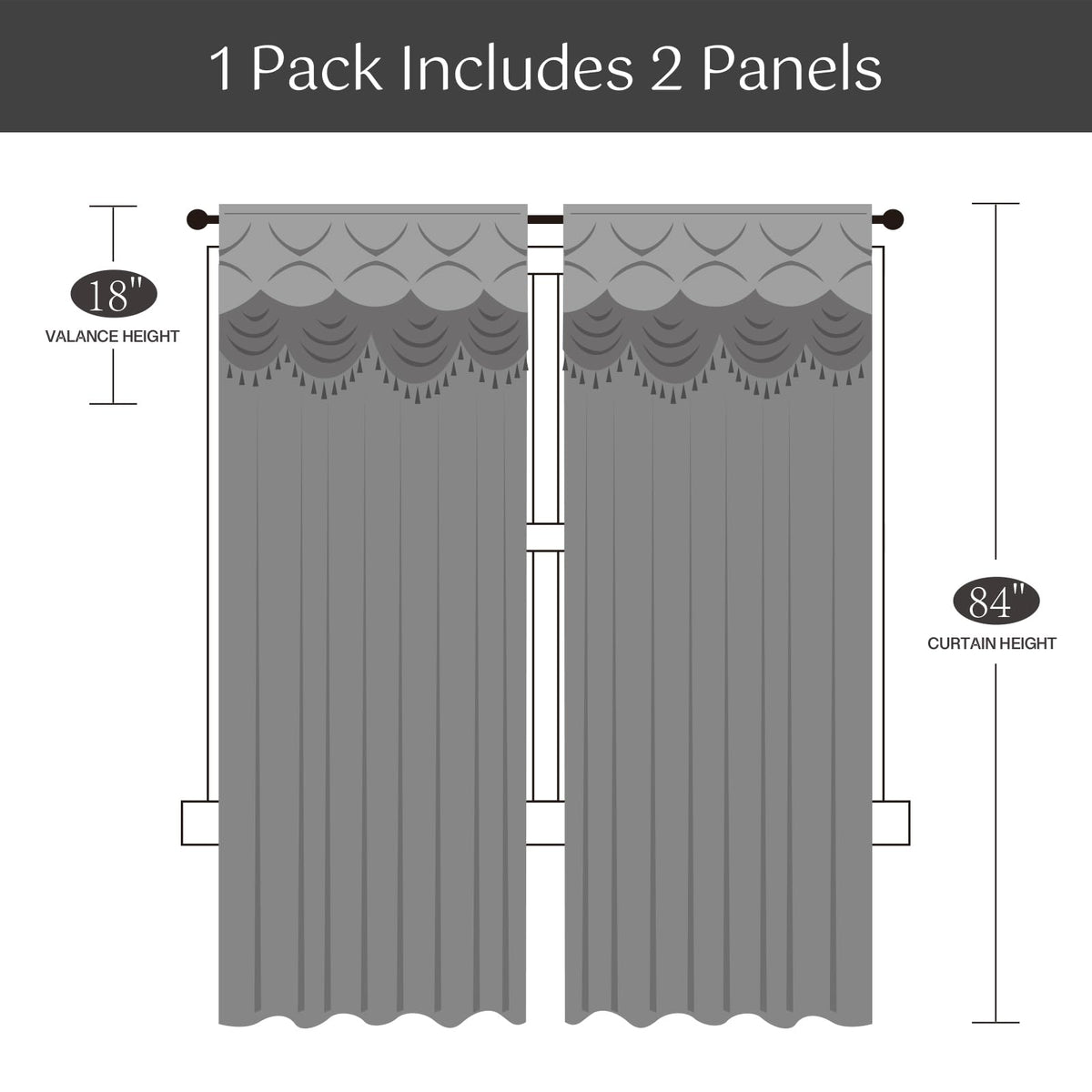 Petrichor Elegant Curtains with Gold Silver Threads 2 Panels Set - Luxury Window Treatment Attached Valance, Sheer Backing, and 2 Tie Backs for Bedroom and Living Room, 54x84 inches, Brown