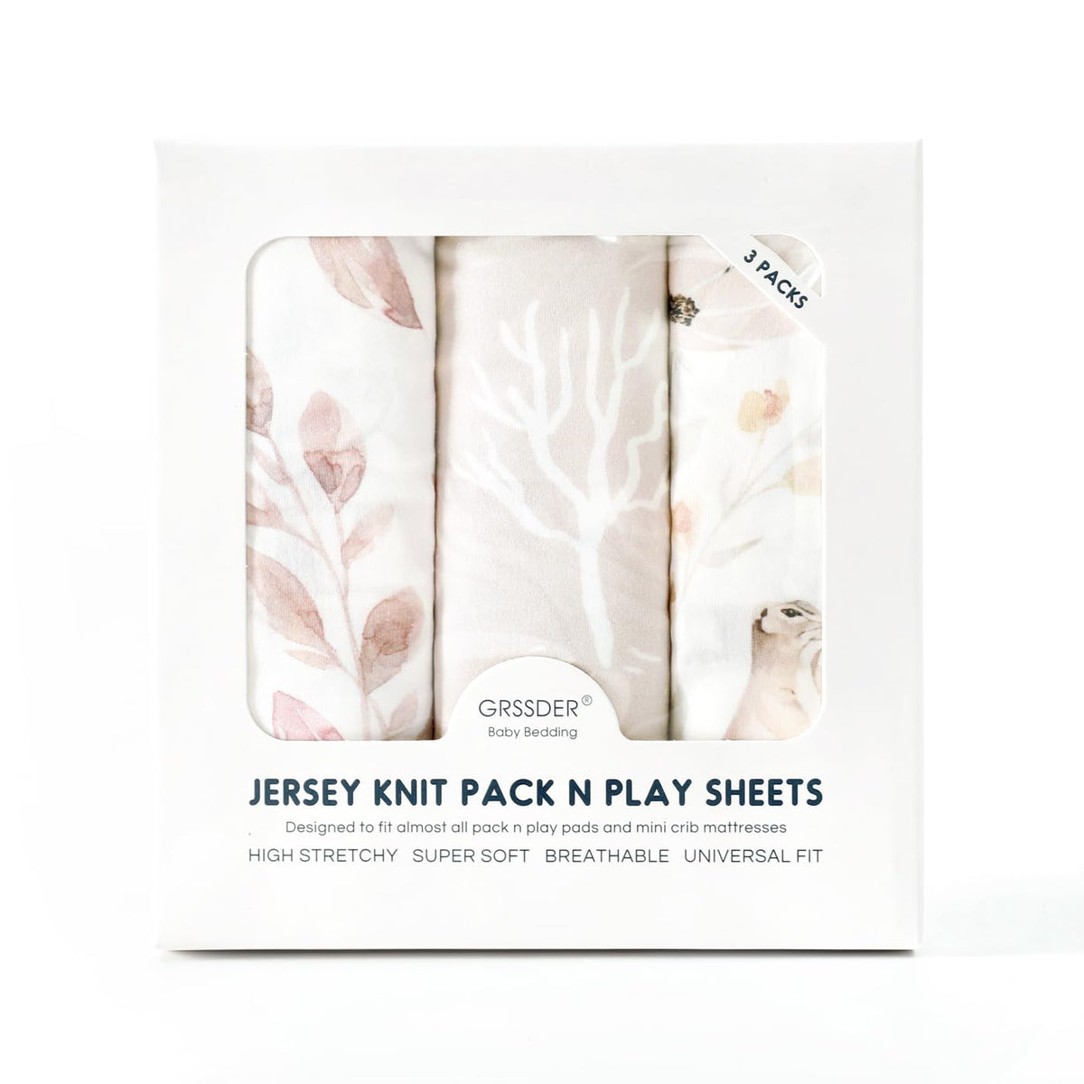 Stretchy Ultra Soft Jersey Knit Fitted Pack n Play Sheets 3 Pack, Portable/Mini Crib Sheets for Girls, Universal Fit for Pack N Plays Safe and Snug, Beautiful Blush Pink Floral and Cute Animals Print