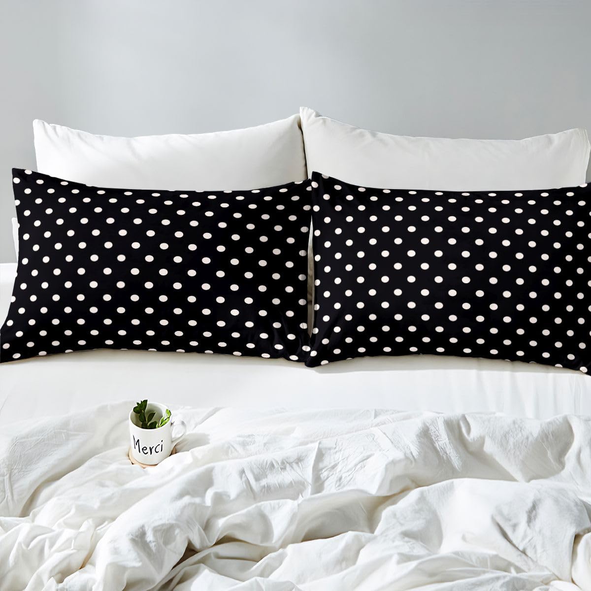 jejeloiu Black White Polka Dot Bed Sheets Set Full Size Retro Cute Polka Dot Bed Set Geometric Deep Pocket Fitted Sheet Luxury Breathable Soft Lightweight Microfiber