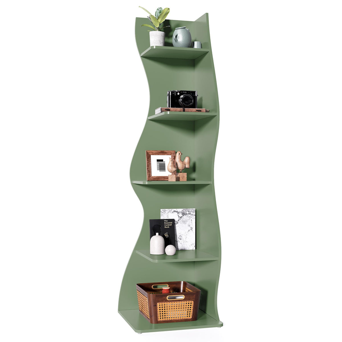 LITTLE TREE Small Corner Shelf, Modern 5-Tier Wall Corner Bookshelf, Stylish Bookcase Storage Rack for Small Space, Living Room, Bedroom