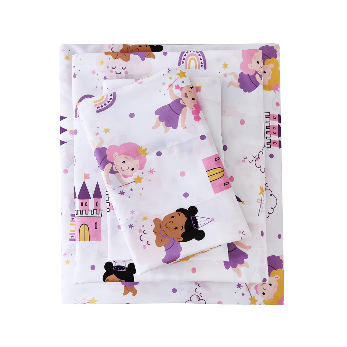 MCO Fairy Castle Kids Full Size Bed Sheets, Soft Microfiber 4 Pieces Breathable Bed Sheet Set for Boys and Girls
