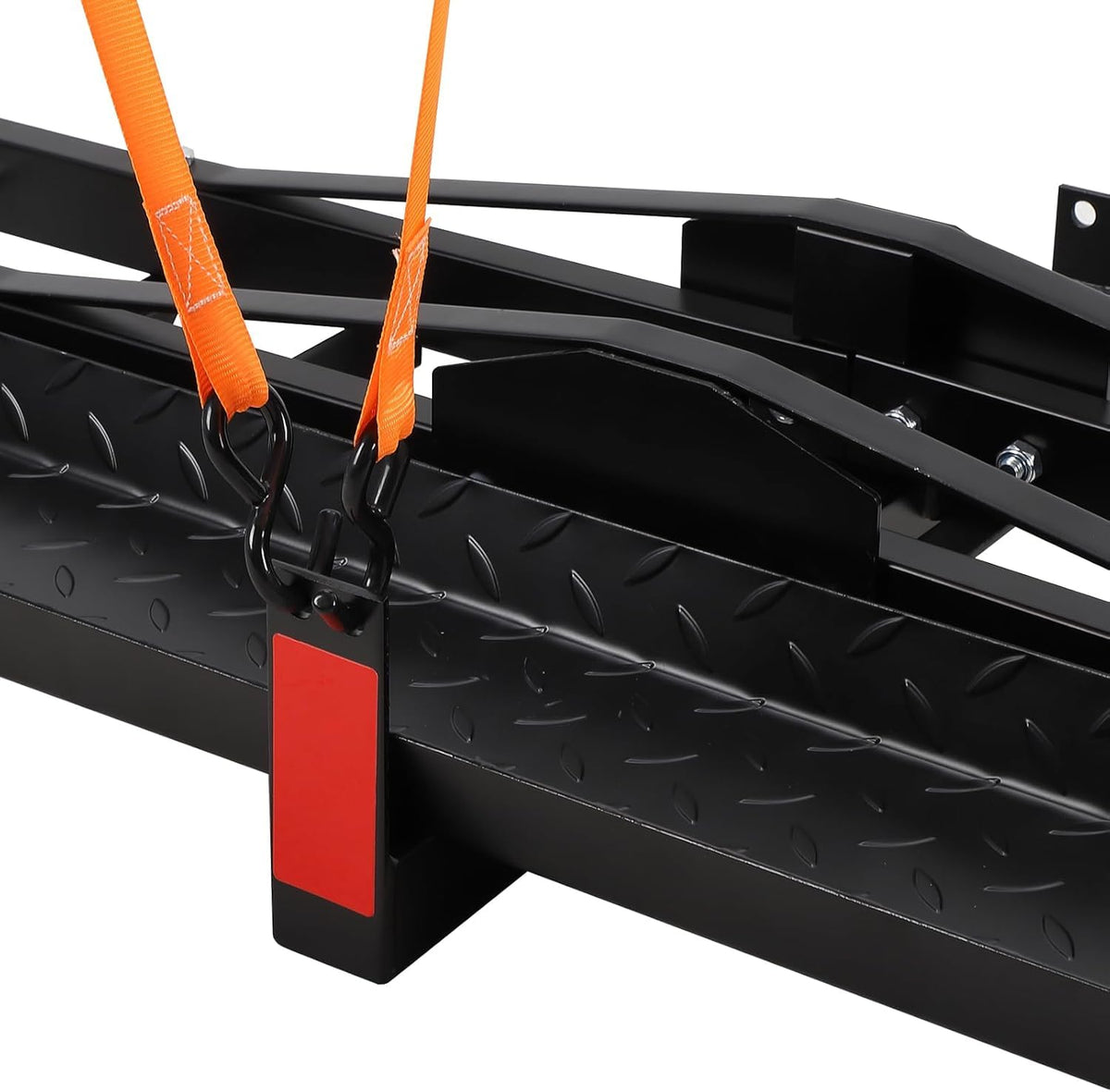 Garvee Motorcycle Trailer Carrier with Loading Ramp, 600 LBS Weight Capacity, Heavy-Duty Iron & Aluminum Construction, Includes 4 Straps, Black Motorcycle Transport Hitch Platform, Black