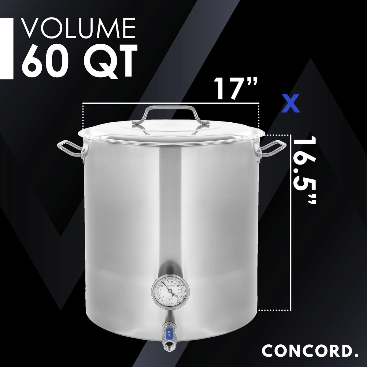 CONCORD Stainless Steel 60 QT Home Brew Kettle Stock Pot + Concord Deluxe Banjo Single Propane Burner, 200,000 BTU Portable Outdoor Stove