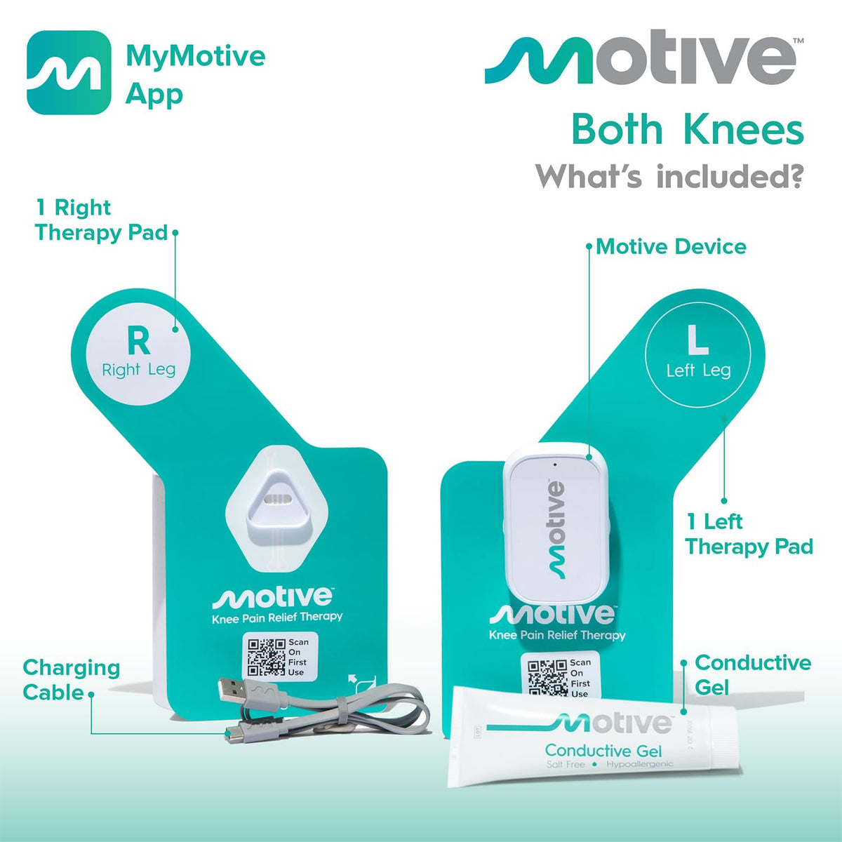 Motive Knee FDA Cleared NMES Knee Pain Relief Device for Quadriceps Strengthening, App-Controlled Knee Therapy Machine for At-Home Motive Knee Pain Therapy