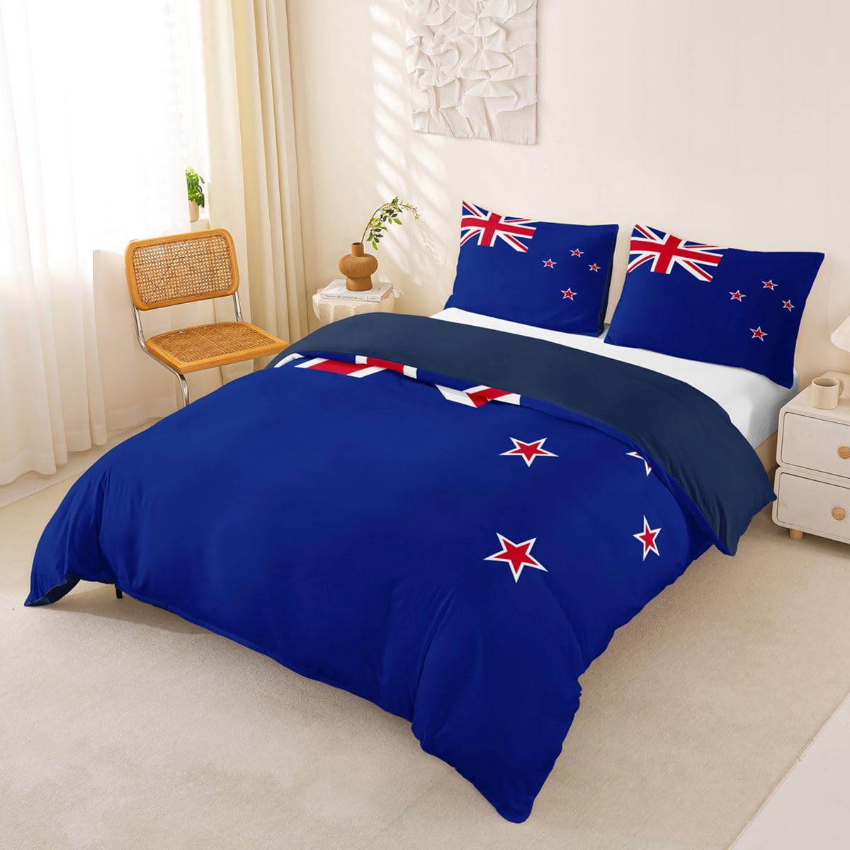 Feelyou New Zealand Flag Duvet Cover Full Size Boys Girls New Zealander Bedding Set Breathable Soft World Countries Comforter Cover 3Pcs International Flag Bedroom Decor Soccer Sports Game