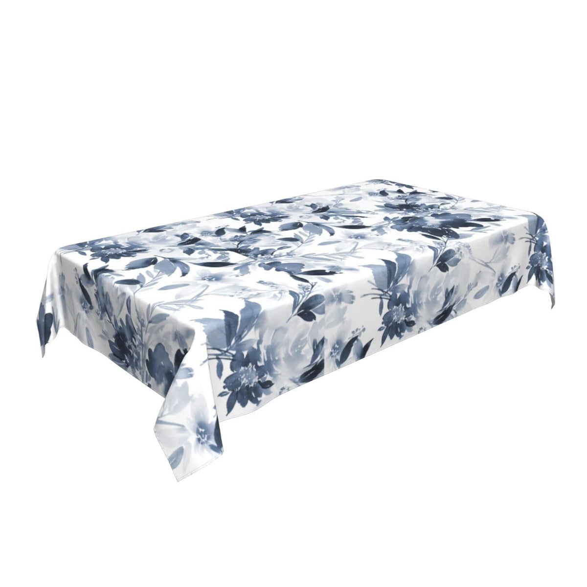 Sunshineyan Navy Blue Floral Tablecloth 60 x 104 Inch Rectangle, Dark Blue and White Flower Tablecloths Tablecloths Polyester Spring Table Cloth for Holiday Parties Kitchen Dining Indoor Outdoor