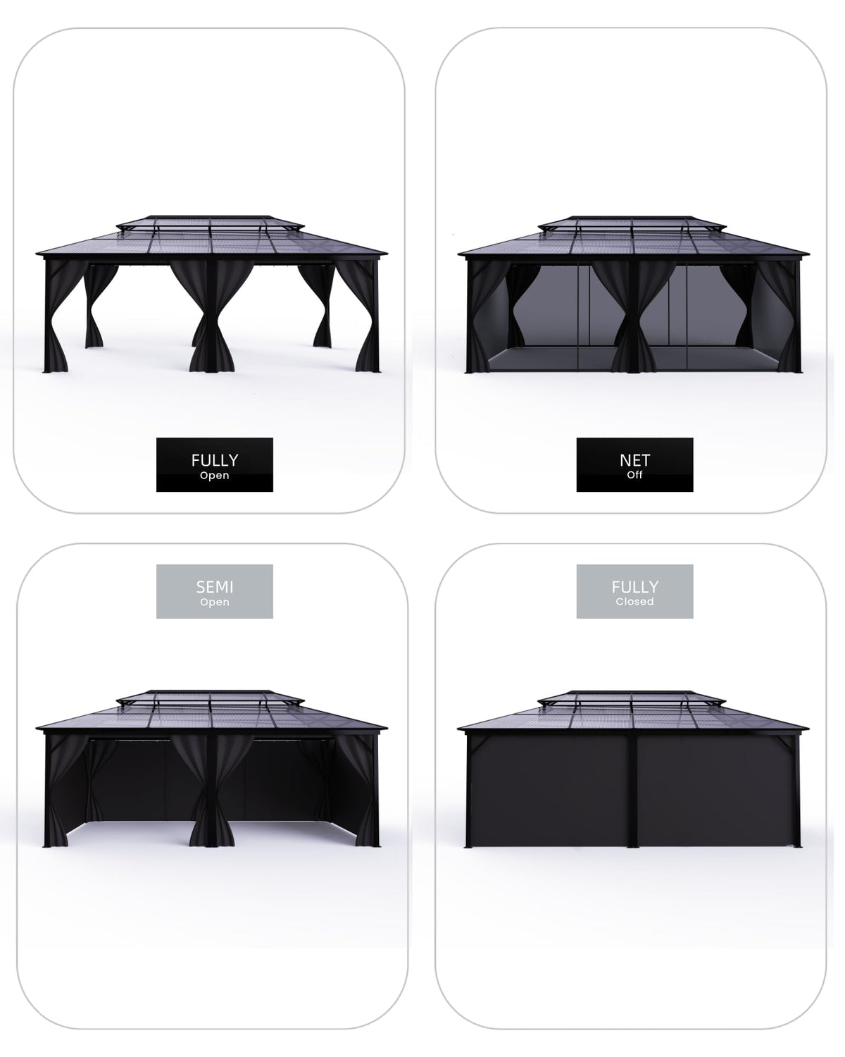 12' x 20' Permanent Outdoor Hardtop Gazebo, Sturdy Aluminum Frame Backyard Canopy with Double Polycarbonate Roof, Includes Mosquito Netting and Curtains for Patio, Lawn & Garden