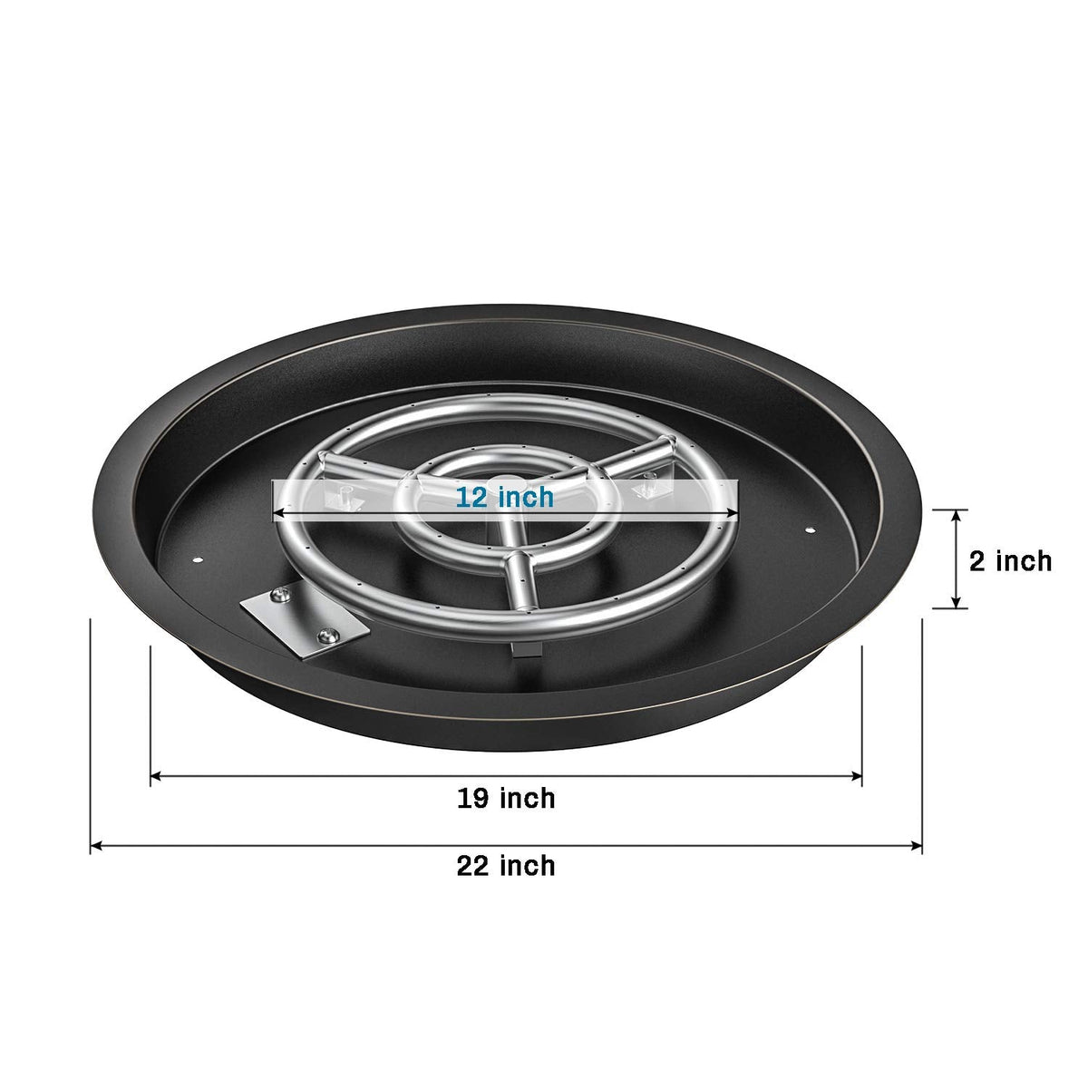 Skyflame Round Fire Pit Burner Pan Fire Bowl with Burner Ring - Drop-in Style - Made of Stainless Steel - 19 inch