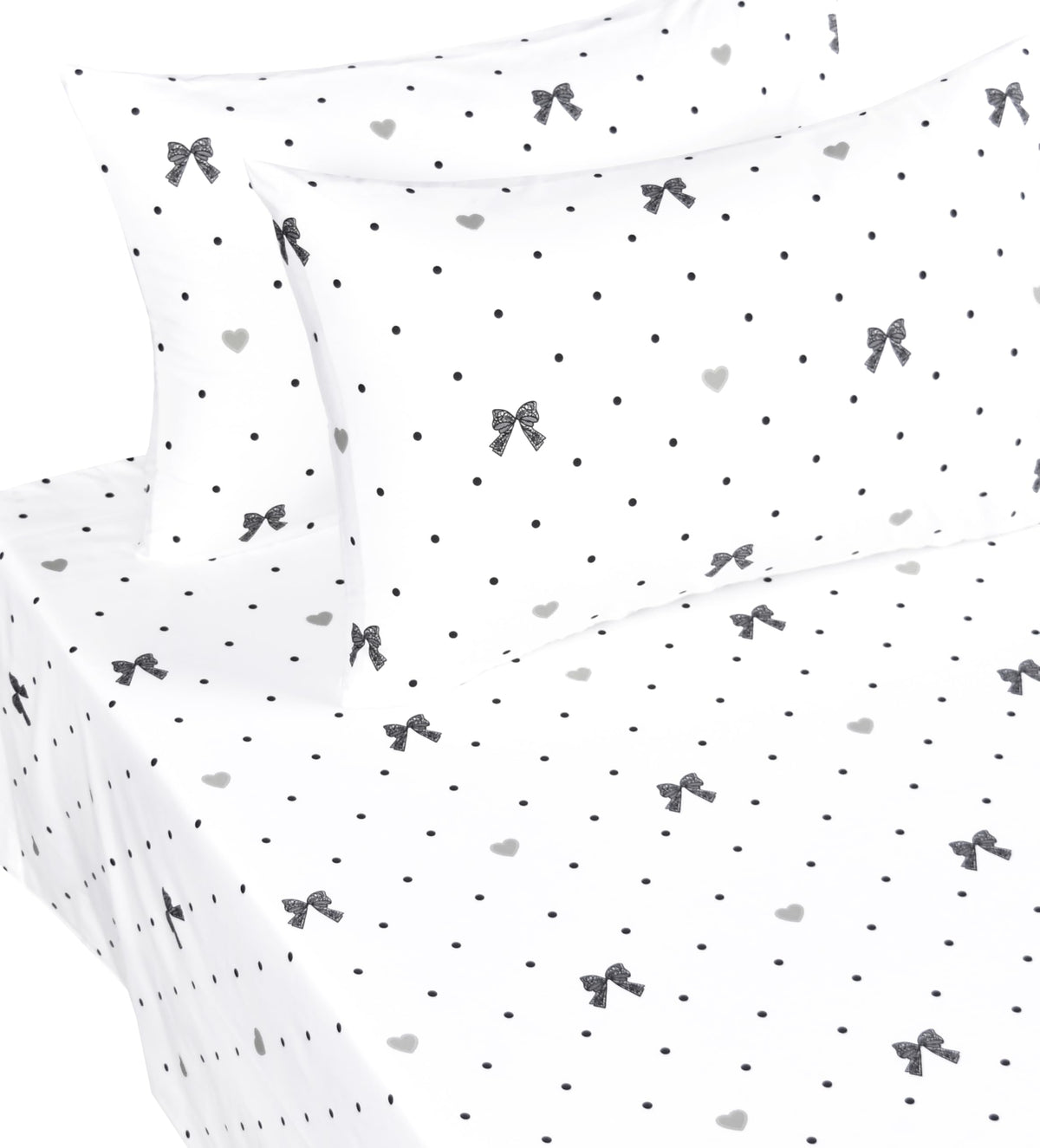 Scientific Sleep Lace Bow Bowknot Black Dot 100% Cotton 4 Pcs Full Bed Sheet Set Kids Boys Girls Teens, Flat Sheet & Fitted Sheet & Pillowcase Kids Bedding Set (Bow, Full)