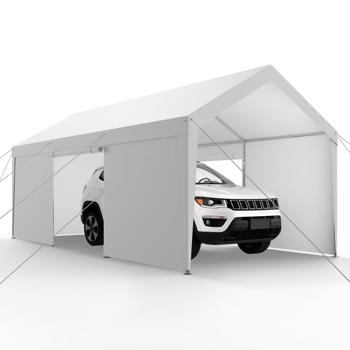 VEVOR Carport, 10 x 20 FT Outdoor Car Canopy, Potable Carport with Removable Sidewalls & Door, Heavy Duty Car Shelter, UV-Resistant & Water-Resistant, All-Season Protection for Automobile Boat White