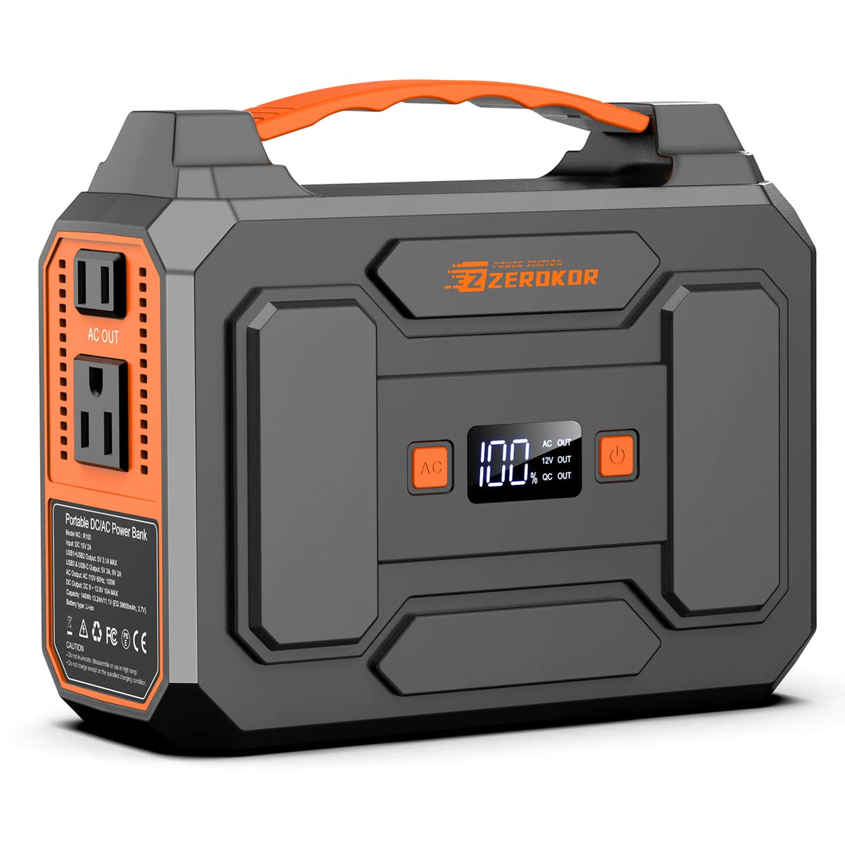 ZeroKor Portable Power Station 100W, Power Pack with 110V AC Outlet, Portable Solar Generator 146Wh External Battery with DC USB C QC3.0 for Smart Devices Camping Home RV VanLife(without Solar Panel)