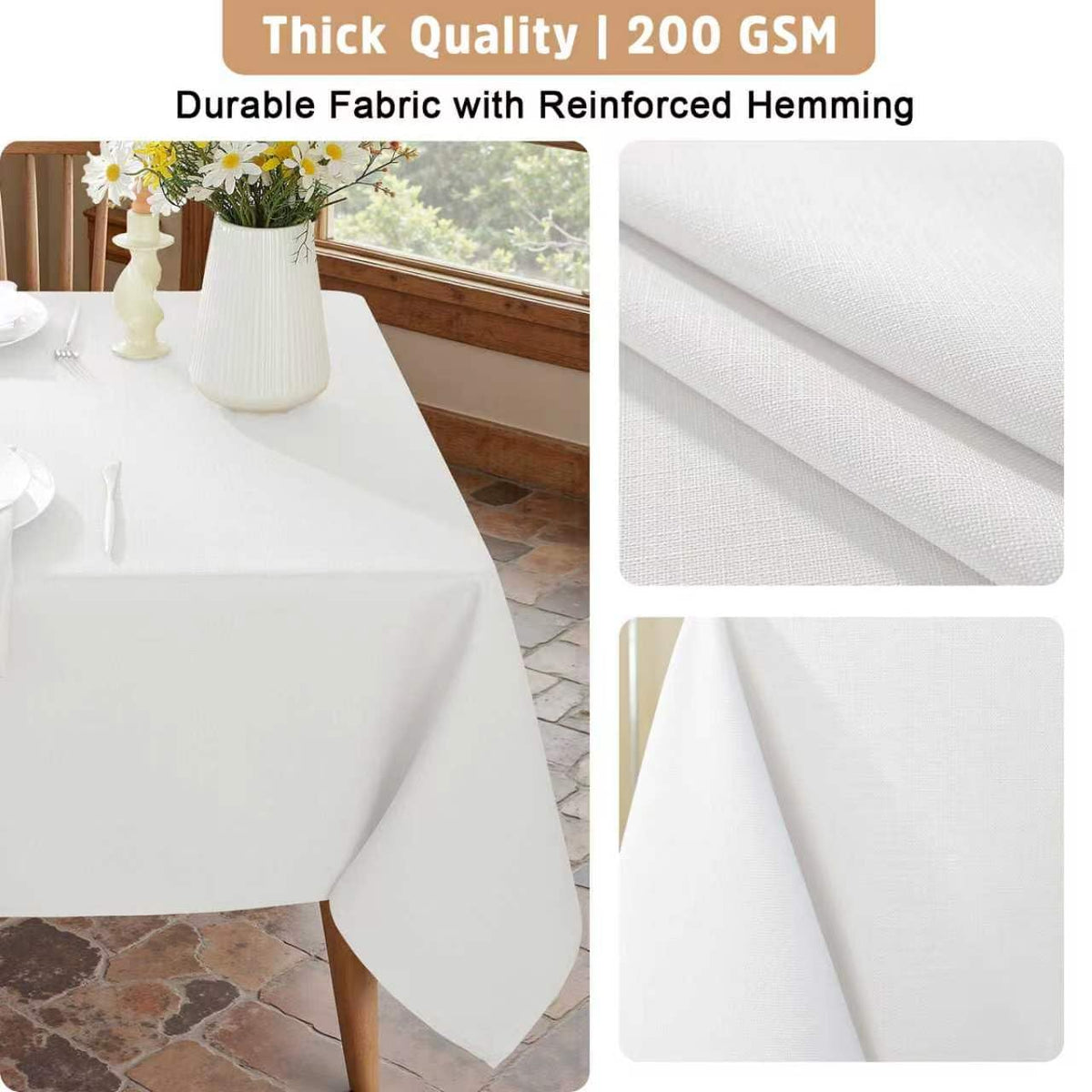 Honellaty Faux Linen Rectangle Tablecloth, 200GSM Waterproof Washable Textured Woven Table Cloth, Fabric Table Cover for Dining, Party, Wedding, Indoor Outdoor (60 x 84 Inch Rectangular, White)