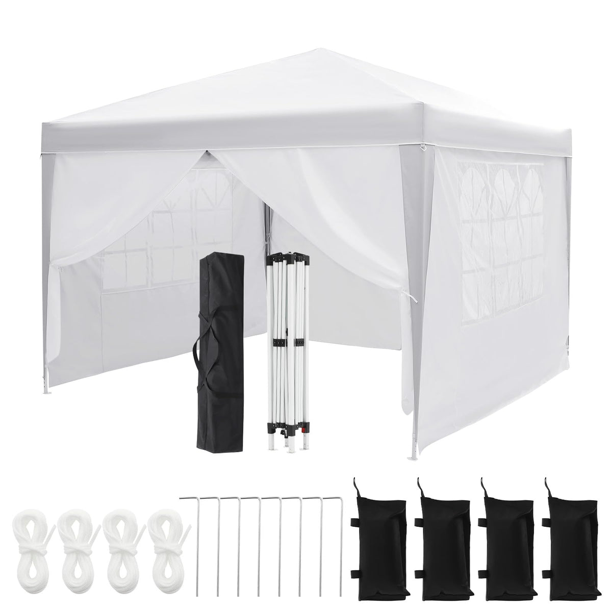 10x10 Pop Up Canopy with 4 Sidewalls, Outdoor Portable Instant Canopy Tent, Waterproof Pop Up Tent, Versatile Gazebo for Camping, Outdoor Parties, Backyard,Beach Activities,White