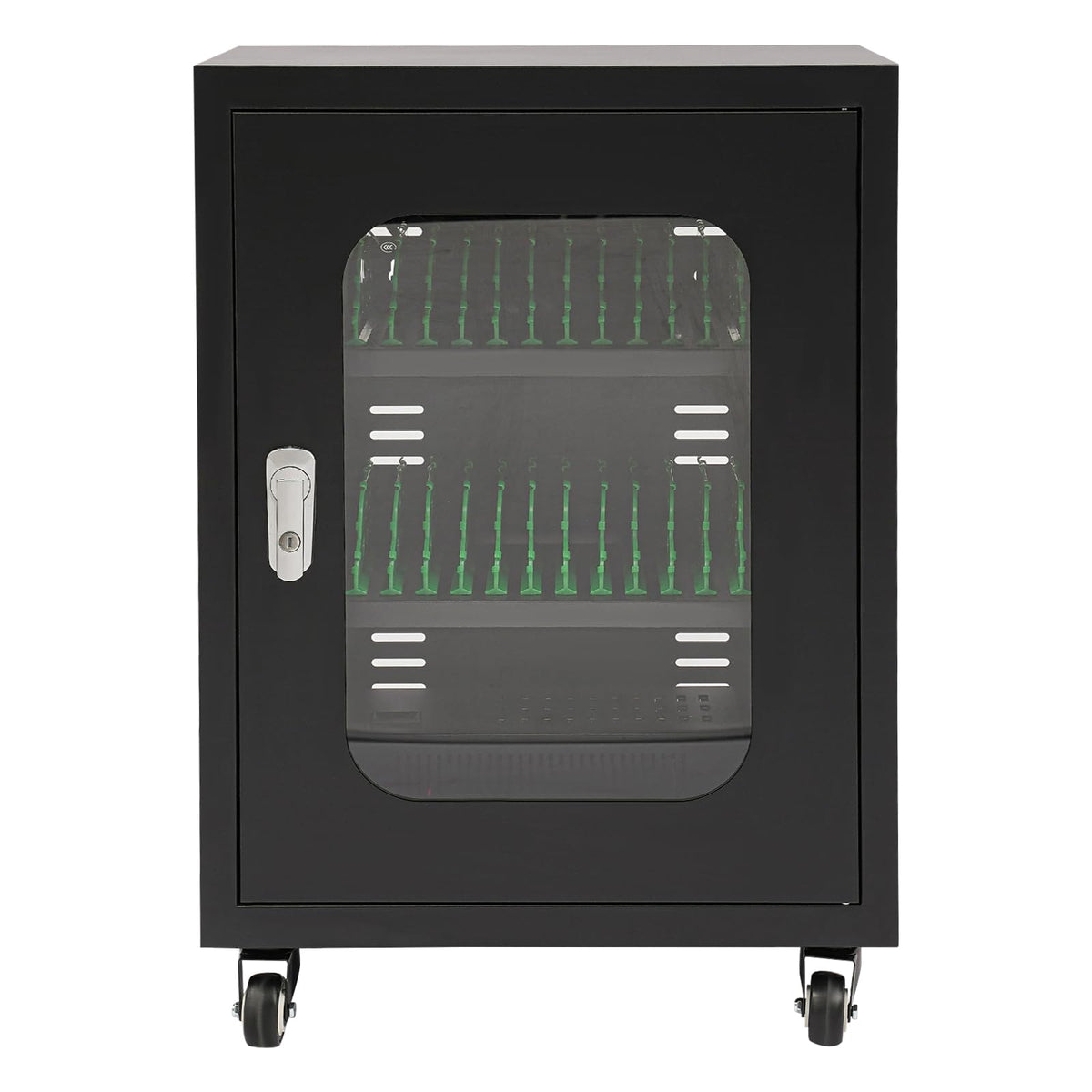 Mobile Charging Cart with Brake Wheels, 30 Unit Device Charging Station, Laptop and Mobile Device Organizer, Surge Protection, Mobile Charging Cabinet for Classroom or Office (Black)
