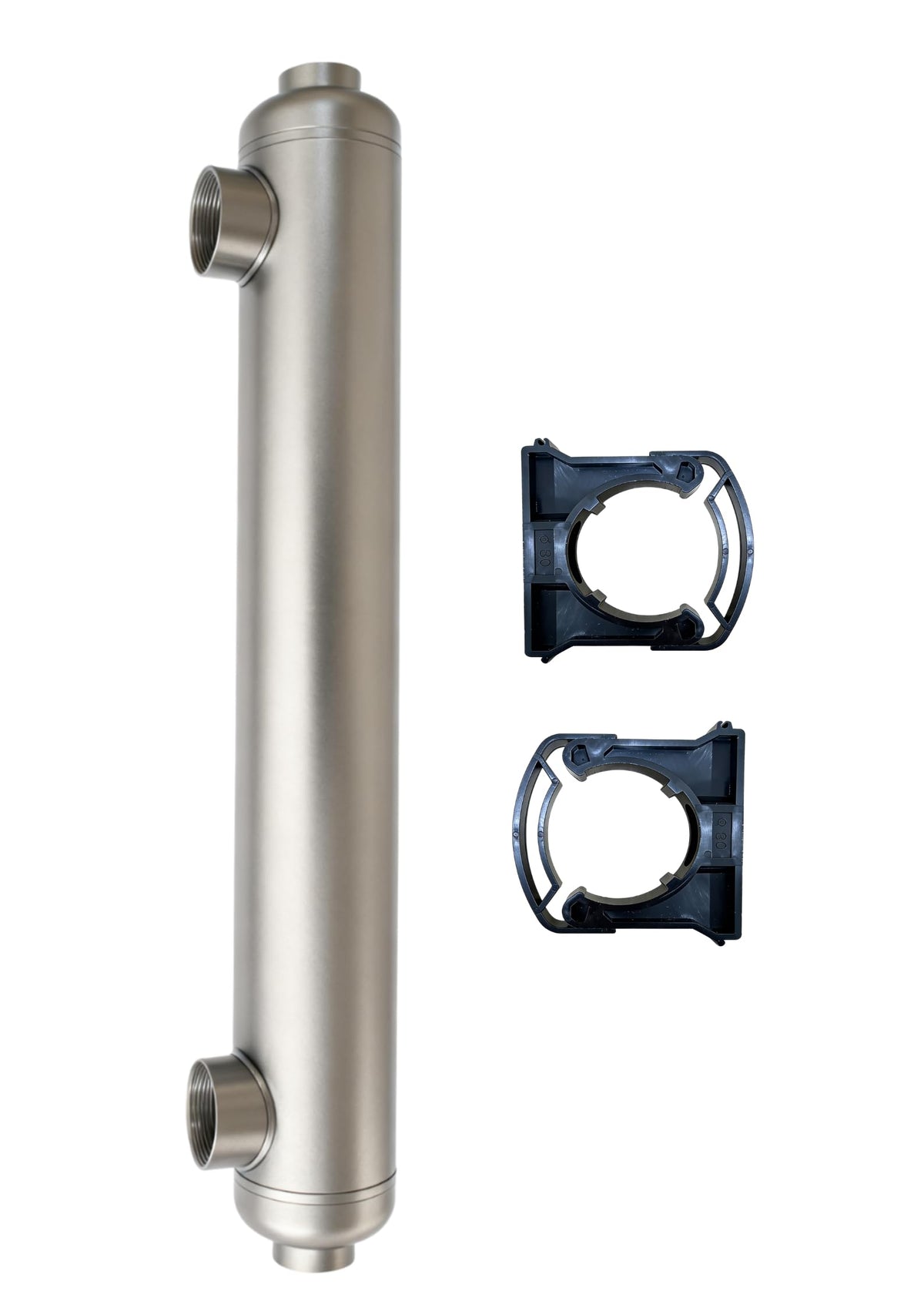 RIYI Shell and Tube Heat Exchanger 85kBtu Titanium Pool Heat Exchanger Ports Size 2 1/2"+ 4" NPT for 6600 Gallon for Spa/Solar/Swimming Pool (25ti-85kBtu-s)