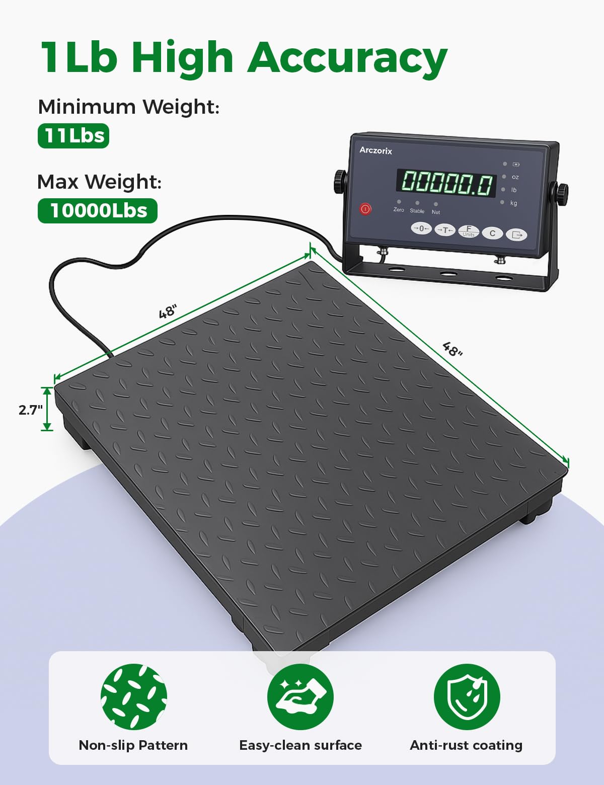 24"x24" 2500Lbs Arczorix Industrial Floor Scale, Precision Pallet Scale with Digital Indicator, Heavy Duty Weighing Scale for Floor Bench Office Weight Weighing
