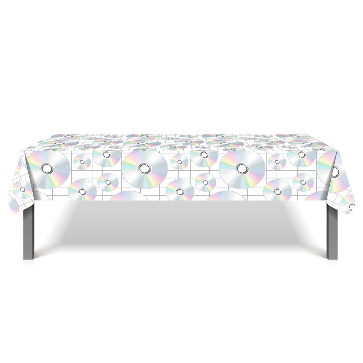 CC HOME 1Pc CD Disc Party Plastic Tablecloth 54 x 87 Inch Long Table Cover, CD Disc Music Party Tablecover for Music Festival Theme Kids Baby Shower Birthday Dinner Picnic Kitchen Event
