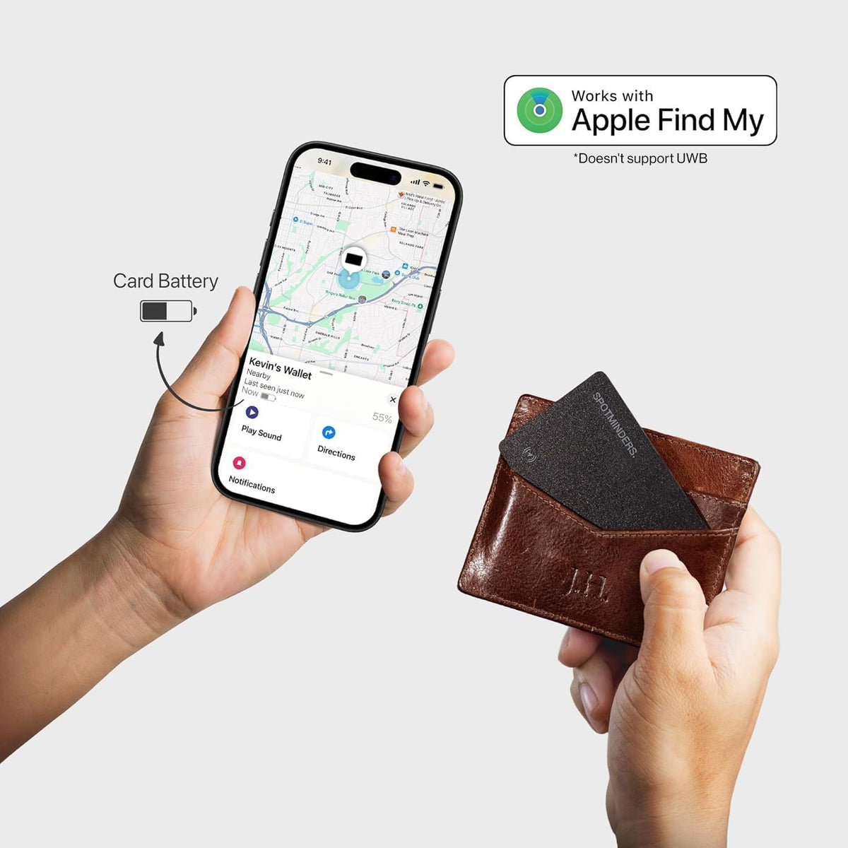 SPOTMINDERS Apple MFI Certified Wallet Tracking Card Black 4-Pack - Works with Apple Find My Rechargeable Tracker IP68 Waterproof 0.07in Slim iPhone Item Finder for Luggage Passport Dad Gifts for Him