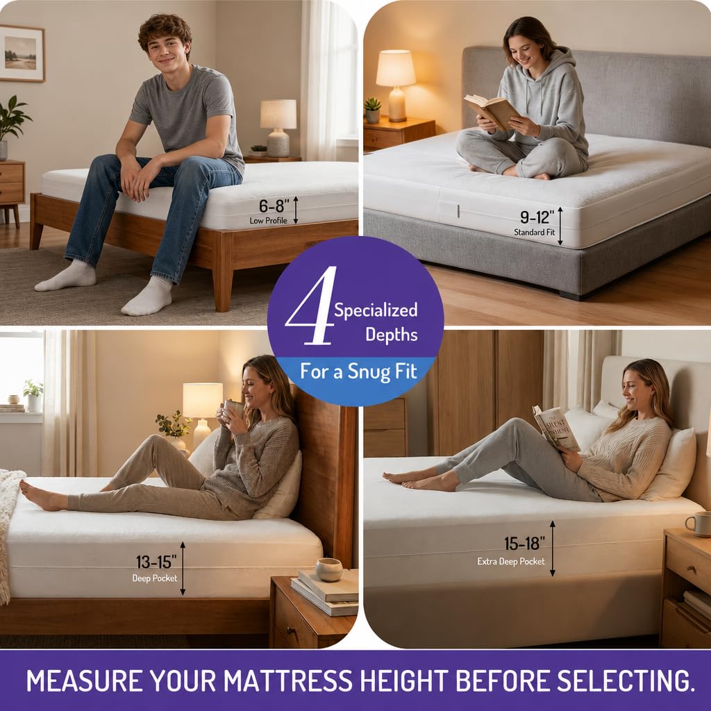 Degrees of Comfort Bed Bug Mattress Cover Twin Size - 6-8" Ultra-Low Profile 3M Scotchgard Waterproof Zippered Encasement Protector, Breathable Cotton Terry Top