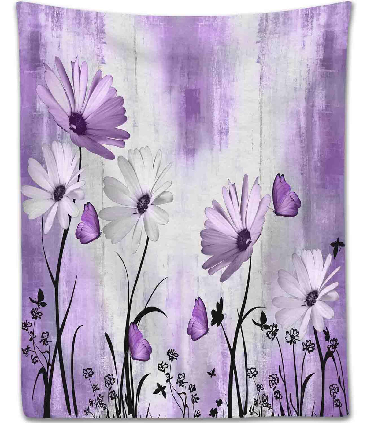 TKUYO Purple White Daisy Blanket, Farmhouse Modern Flower Retro Floral Rural Country Style Seasonal Fleece Fuzzy Fannel Throw Blankets for Sofa Bed Chair Couch Bedroom Living Room Gifts, 30"x40" Inch