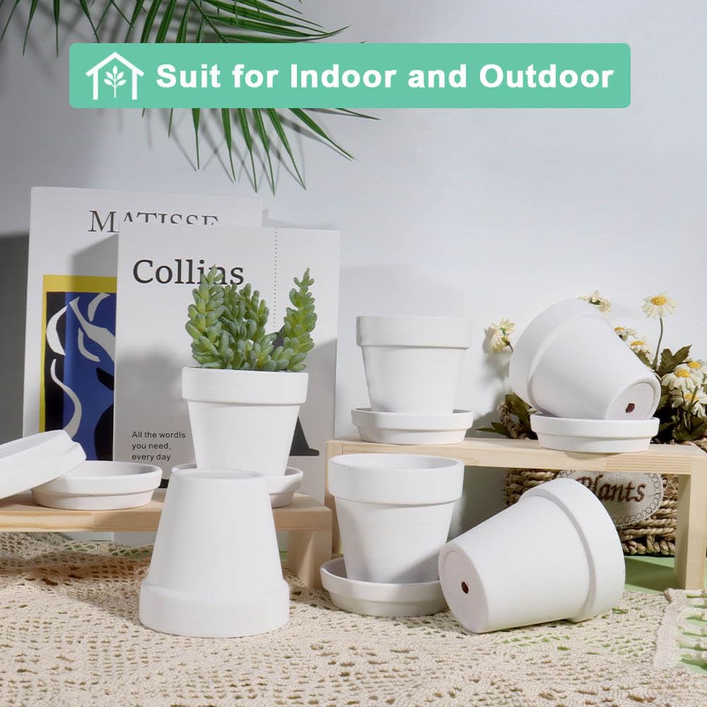 vensovo 3 inch White Terracotta Clay Pots for Plants with Saucer - 12 Pack Small Terra Cotta Planter Great for Garden Windowsill Indoor & Outdoor Wedding Favors Gifts