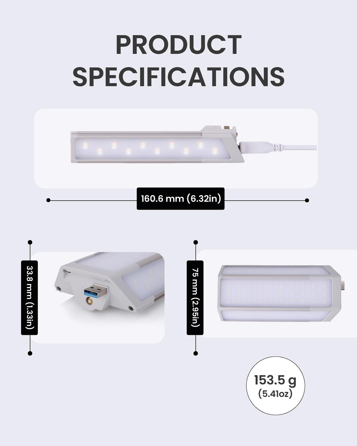 Claymore 3Face Pro Wing (Light Gray) - Rechargeable Surface Area Lamp Bar for Camping, Tents, Canopies, Outdoor Events, Street Vendors, Work Lighting, Long-Lasting Battery. Adjustable Light Modes.