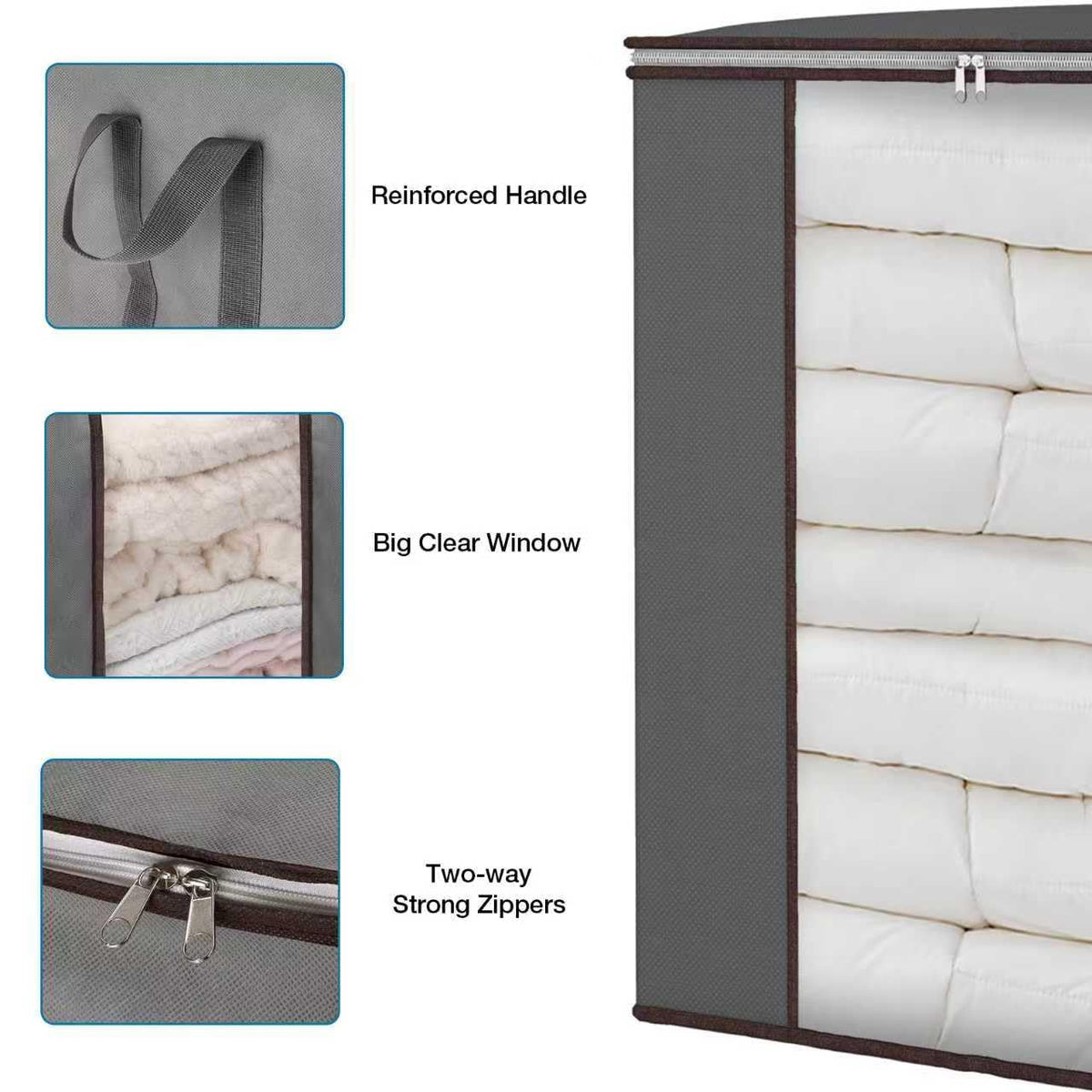 120L Extra Large Clothes Storage Bags, 3 Pack Blanket & Clothing Storage Bins, Foldable Closet Organizers with Clear Window and Reinforced Handles for Clothing, Blankets, Bed Sheets and Pillows
