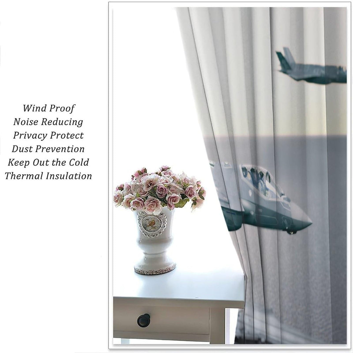 Military Aircraft Carrier Curtains, Maritime Warfare Technology Carrier Fighter Fleet Blackout Windows Treatments, Thermal Insulated Drapes For Kids Boys Adolescents Living Room Bedroom 42x45in