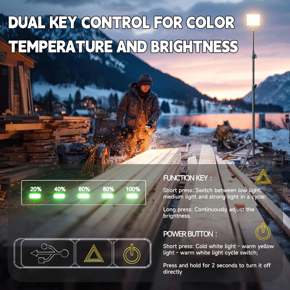 Sekrro P8 Rechargeable Magnetic Work Light, 3500LM LED Camping Lantern 20000mAh Battery, IP67 Waterproof, Stepless Dimming, Flood Light for Job Site, Emergency, Outdoor, Workshop