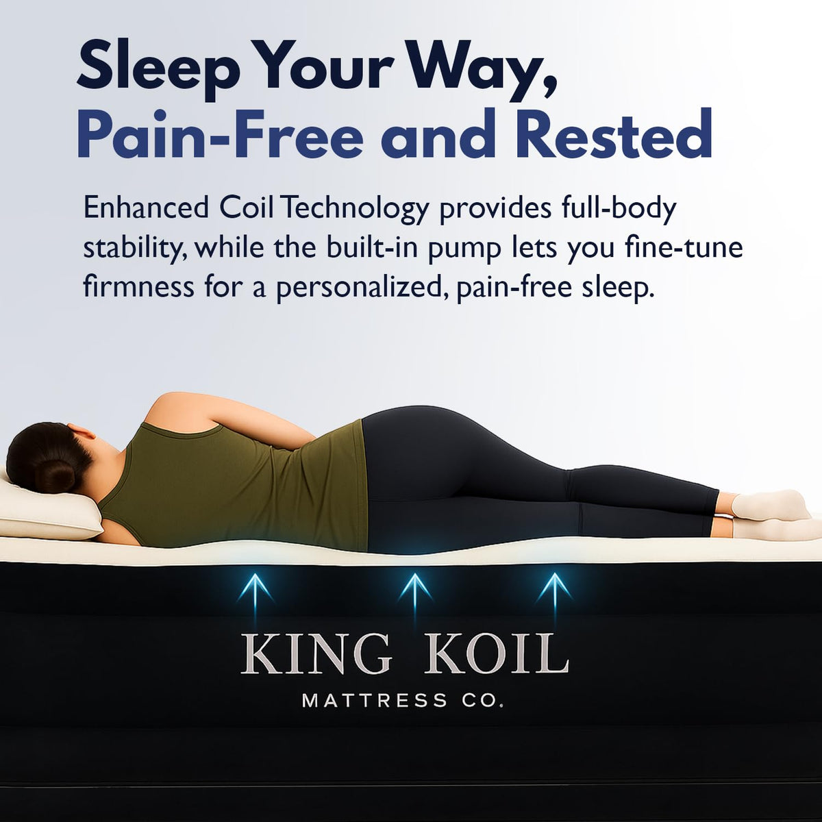 King Koil Luxury Pillow Top Plush Queen Air Mattress with Built-in High-Speed Pump Best for Home, Camping, Guests, 20" Queen Size Double Airbed Adjustable Blow Up Mattress, Waterproof, 1-Year Warranty