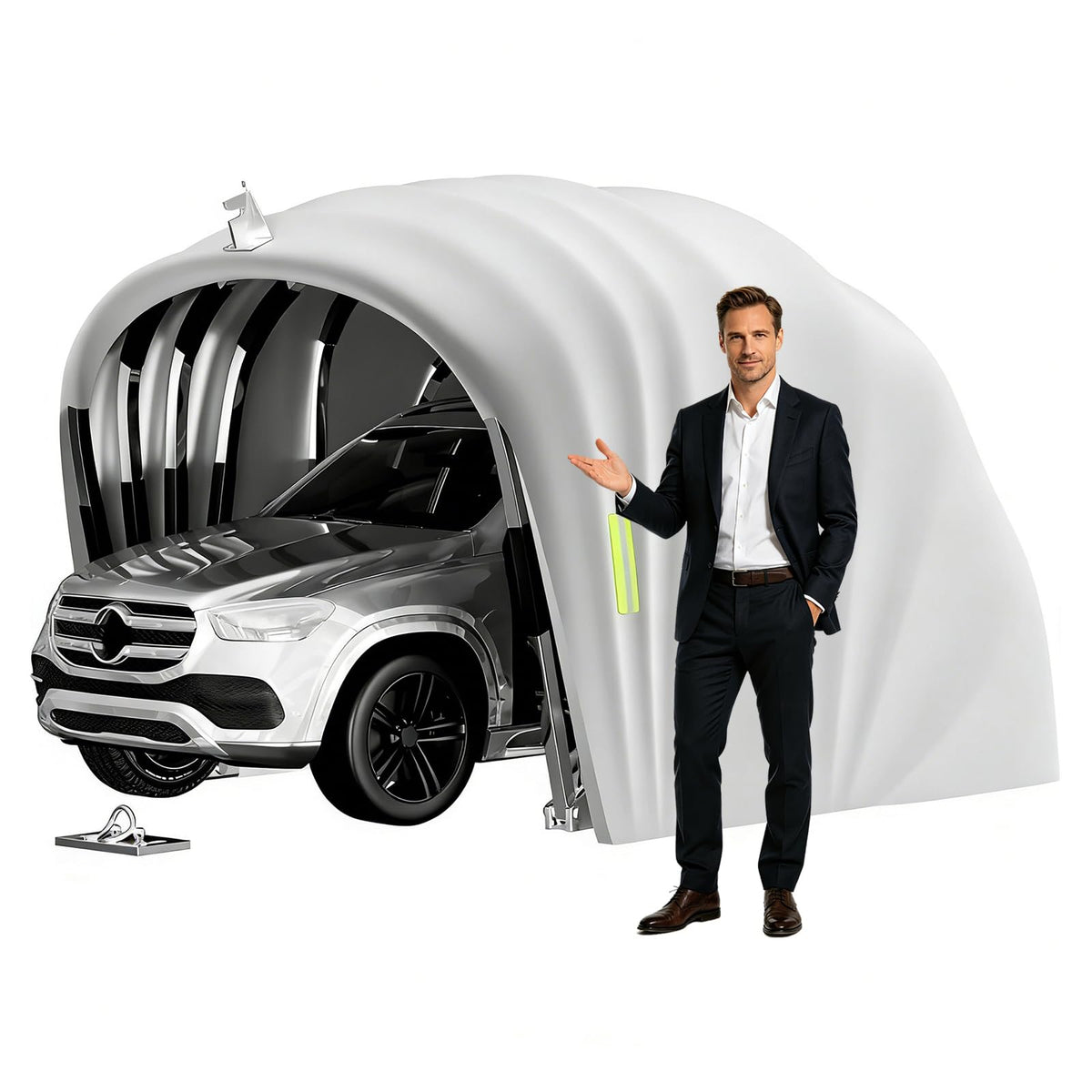 Semi Automatic Car Canopy, 19.35 x 8.8 Ft Garage Shelter with Heavy-Duty Oxford Fabric, Stainless Steel Frame - Waterproof, UV-Resistant, Windproof for Outdoor Vehicle Protection, Grey