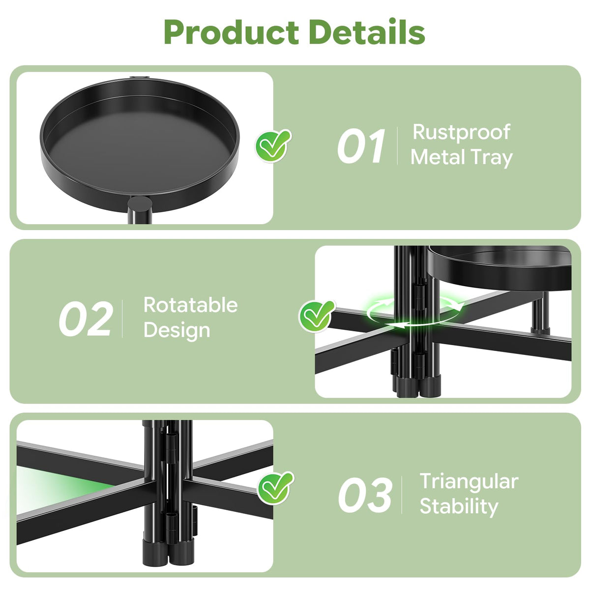 Simple Trending Plant Stand Indoor Outdoor, 5-Tiers Metal Corner Shelf, Tall Display Rack with 5 Rotating Trays, Heavy Duty Flower Holders for Patio Garden Balcony Living Room Bedroom, Black
