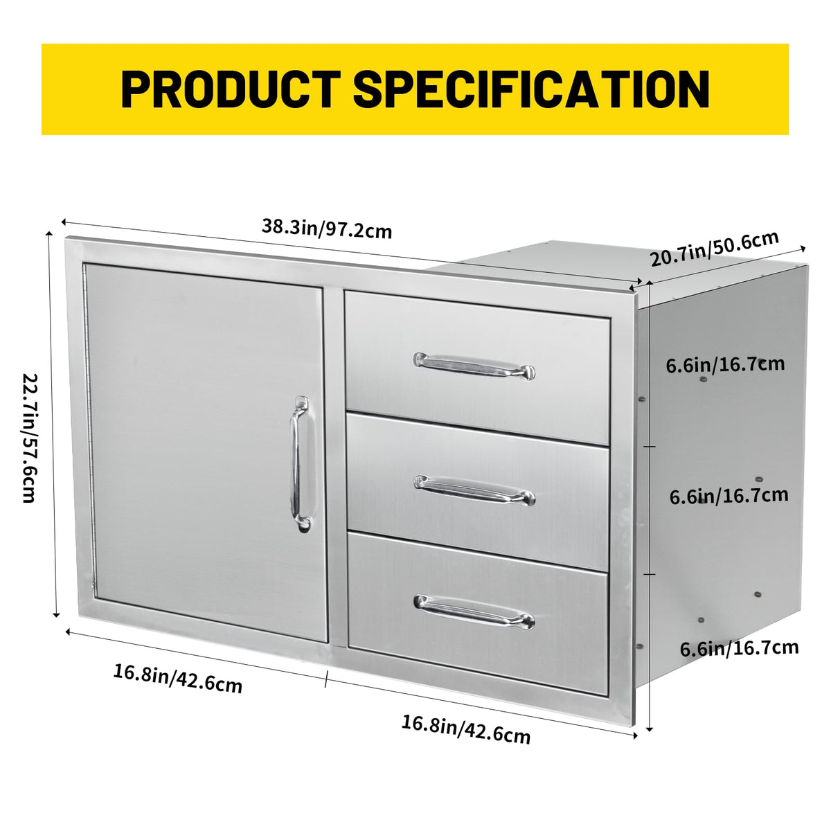 SGOLAN Outdoor Kitchen Door Drawer Combo Cabinet 38.1W x 22.6H x 20.8D BBQ Access Door&Triple Drawers Combo, Stainless Steel Handles for Outdoor Kitchen Island